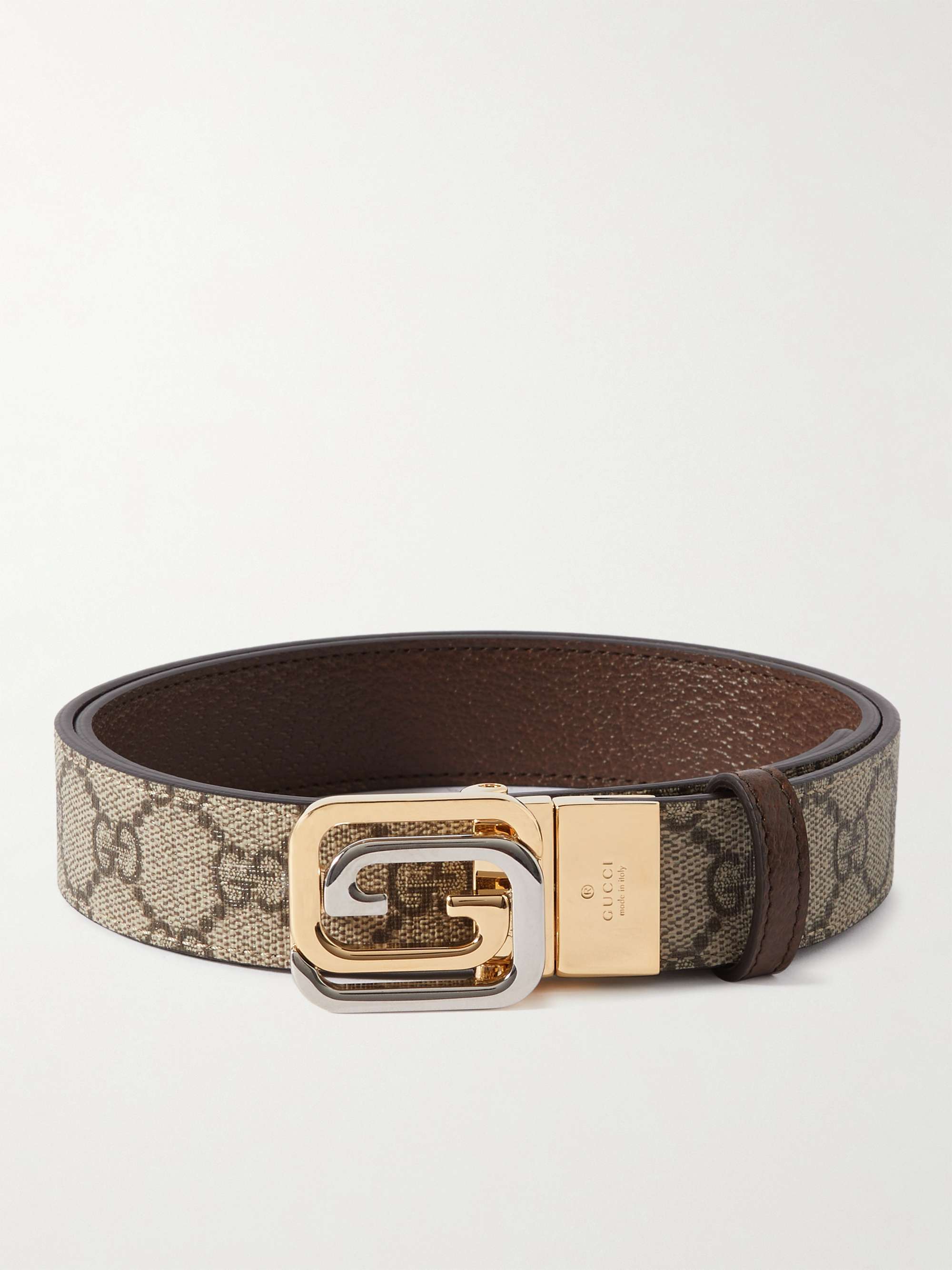GUCCI 3cm Reversible Monogrammed Supreme Coated-Canvas and Full-Grain Leather Belt