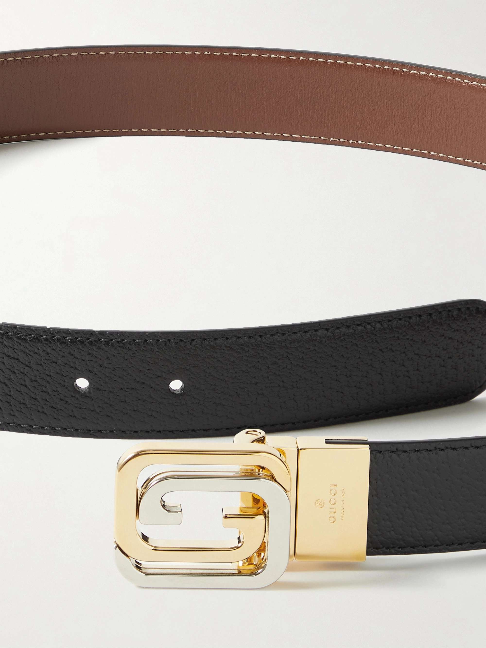 Square G Reversible Leather Belt in Brown - Gucci