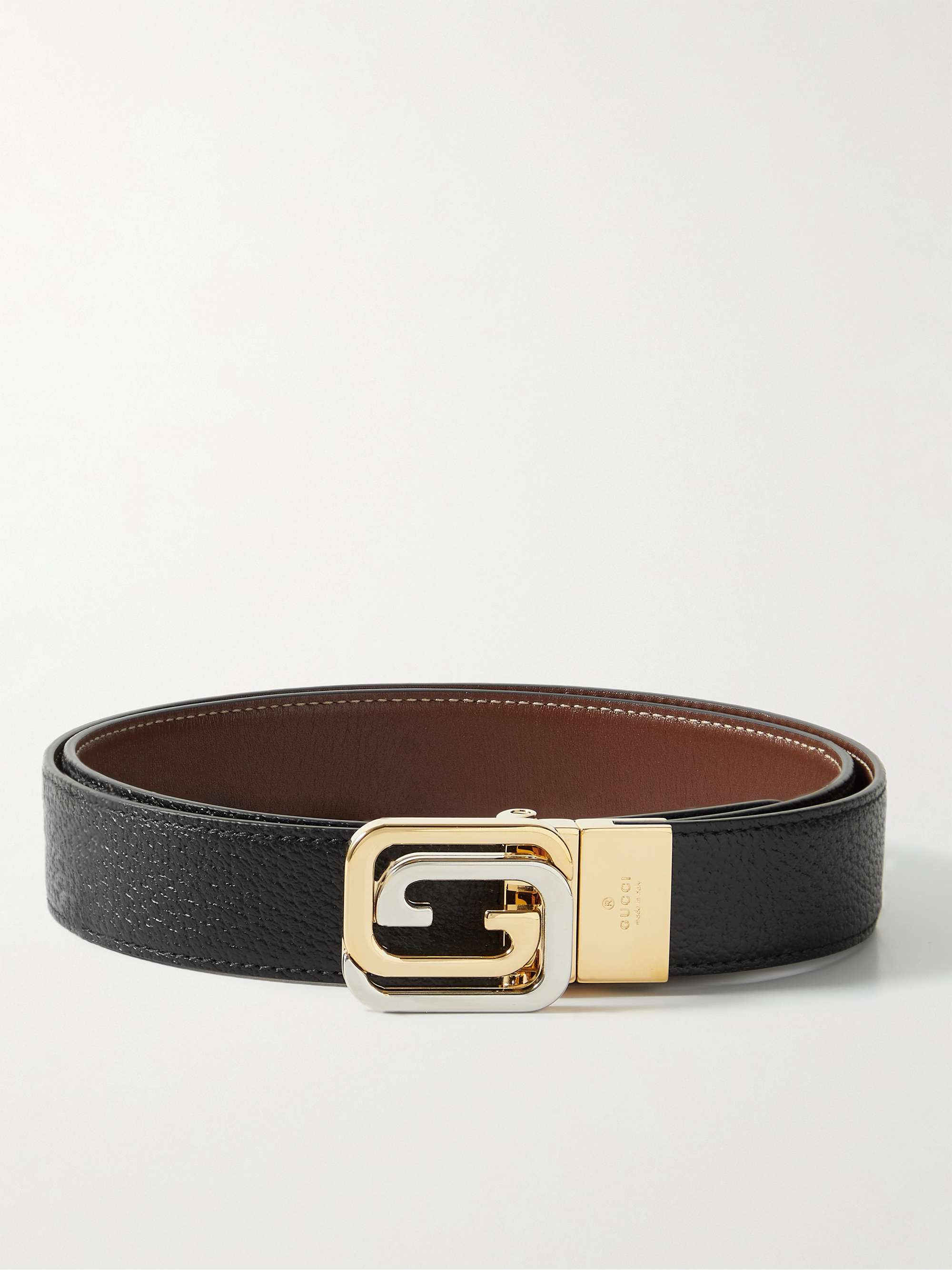 Square G Reversible Leather Belt in Brown - Gucci