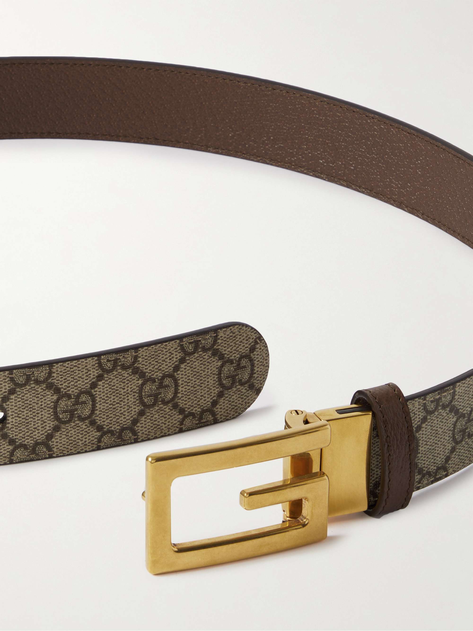 GUCCI 3cm G Cube Reversible Monogrammed Coated-Canvas and Leather Belt ...
