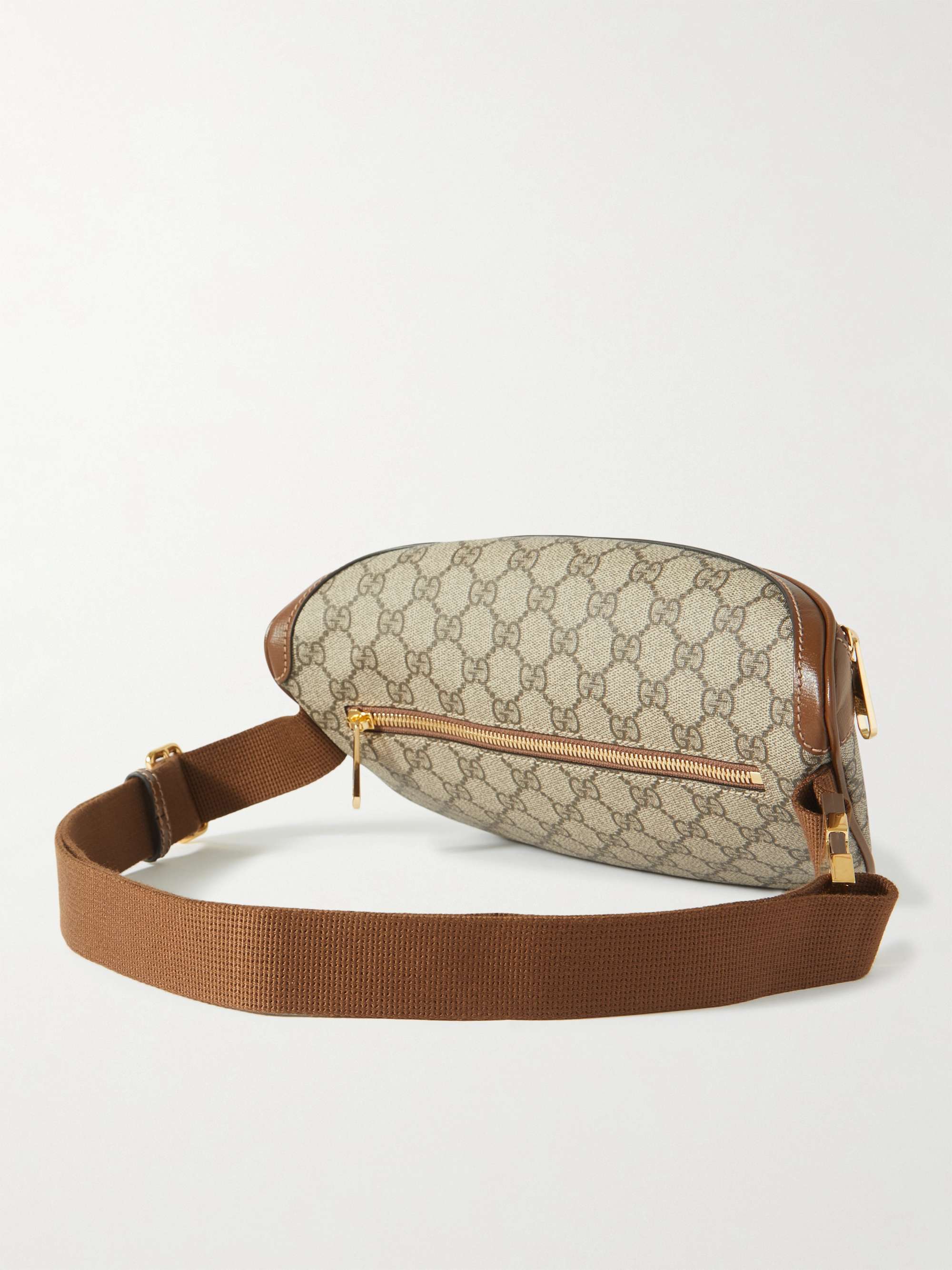 GUCCI Leather-Trimmed Monogrammed Coated-Canvas Belt Bag