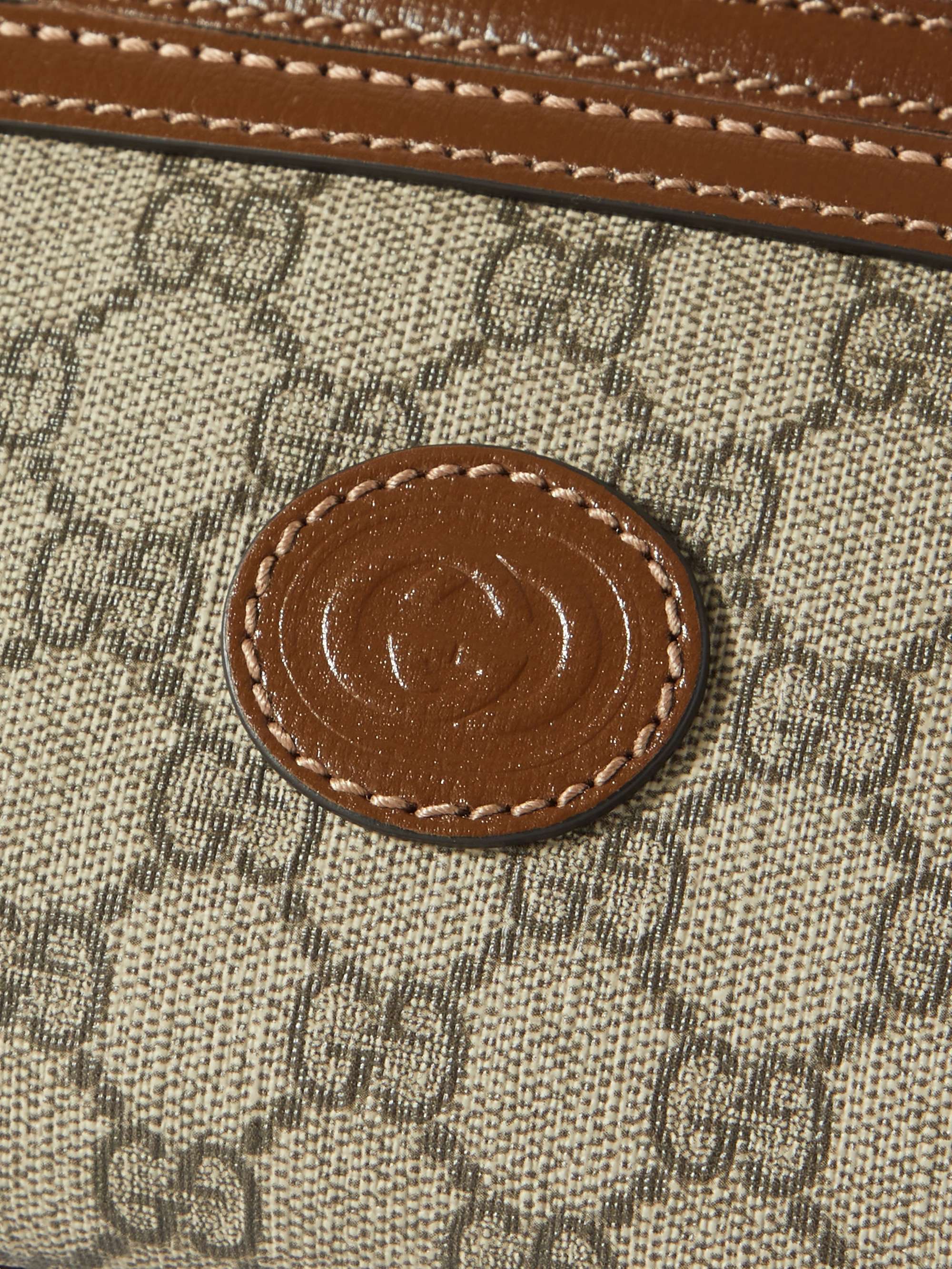 GUCCI Leather-Trimmed Monogrammed Coated-Canvas Belt Bag