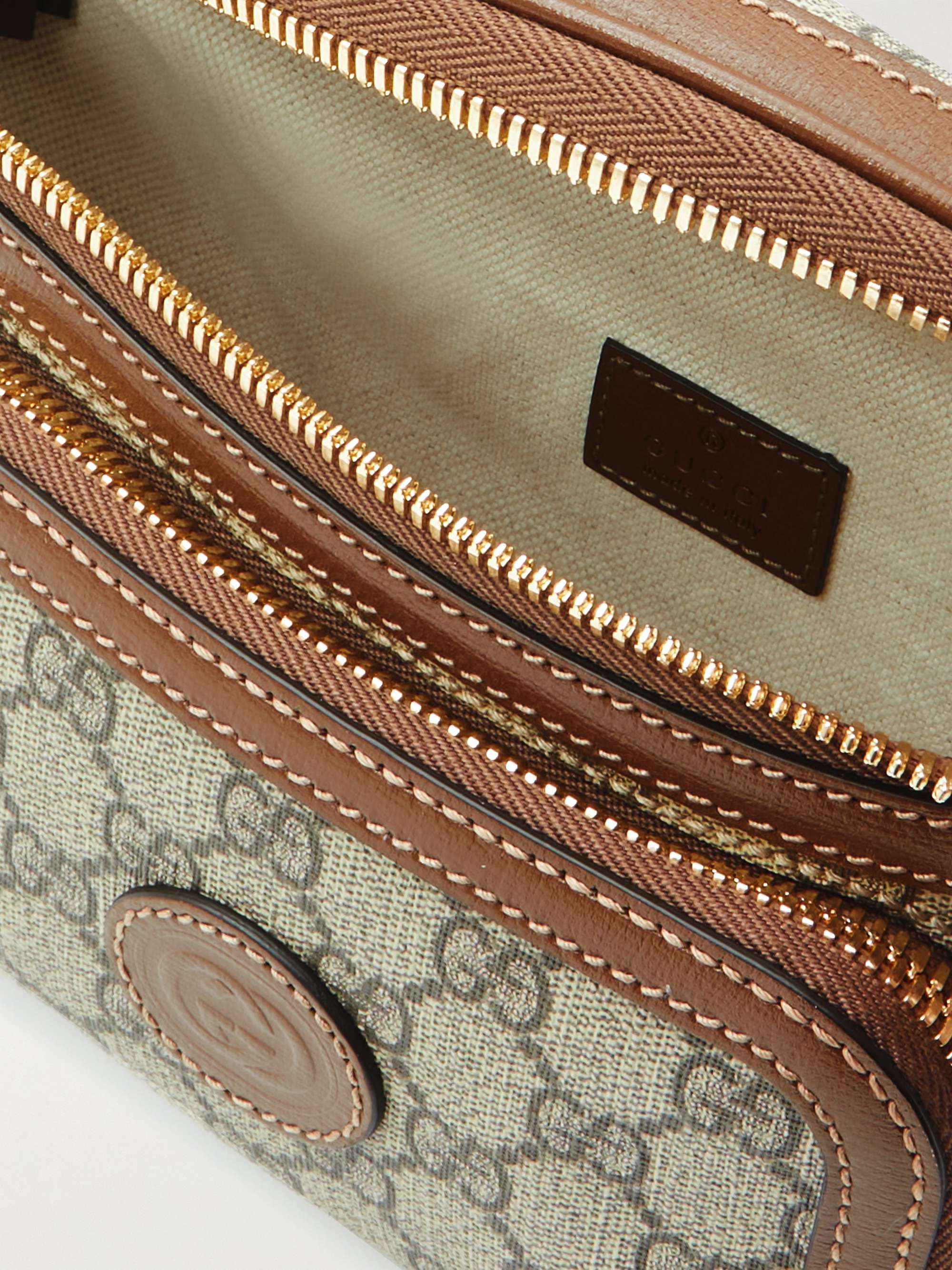 GUCCI Leather-Trimmed Monogrammed Coated-Canvas Belt Bag