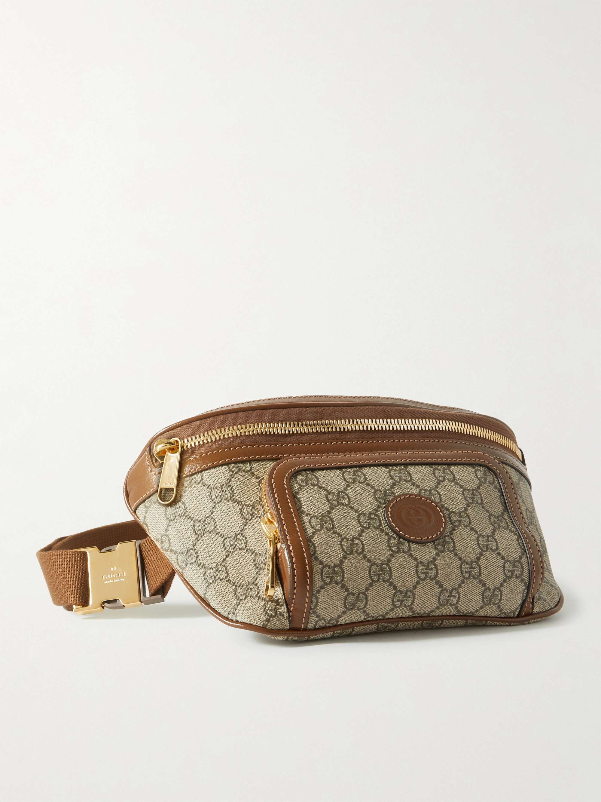 GUCCI Leather-Trimmed Monogrammed Coated-Canvas Belt Bag