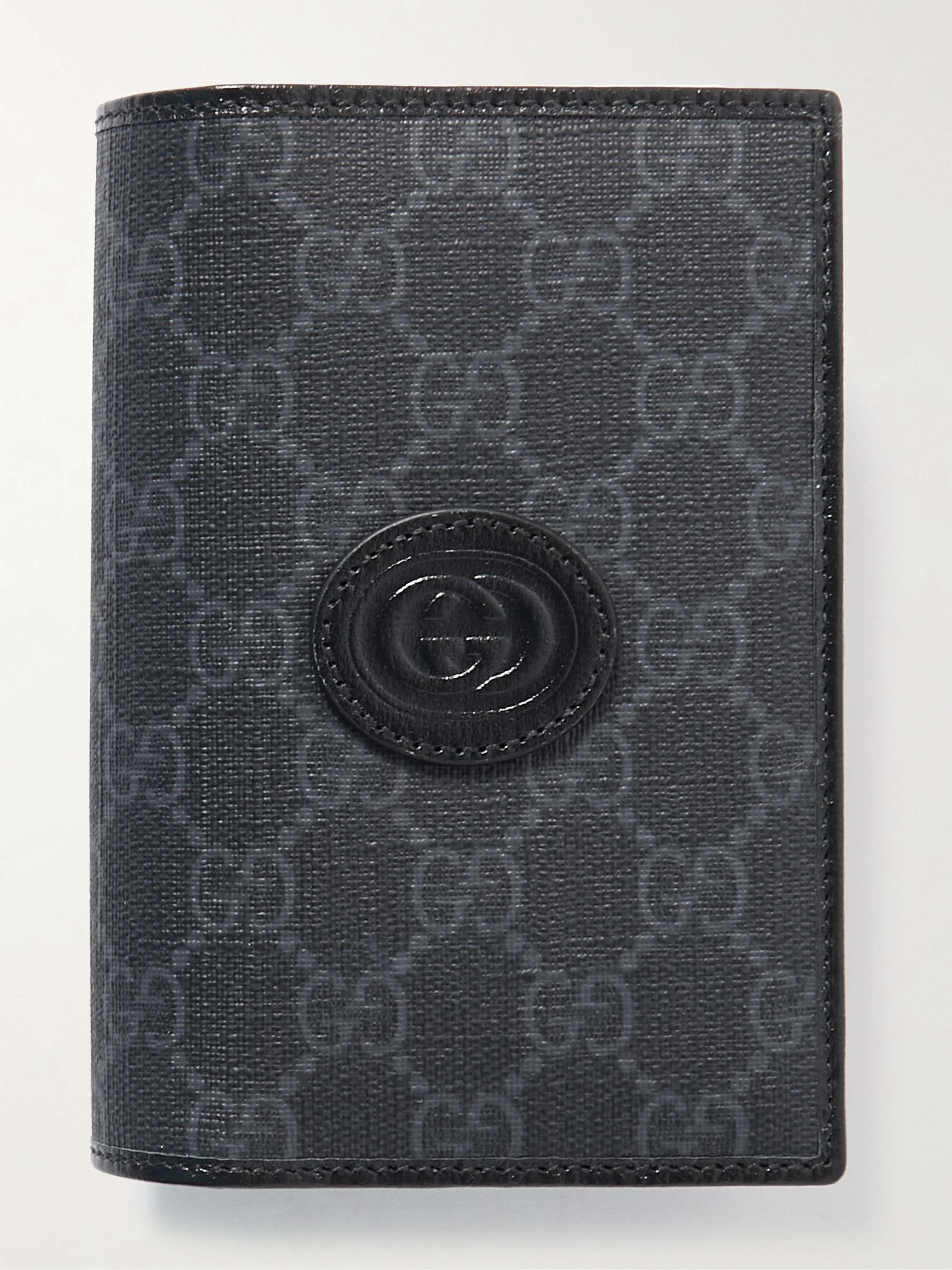 Gucci Leather-Trimmed Monogrammed ECONYL Passport Case - Black