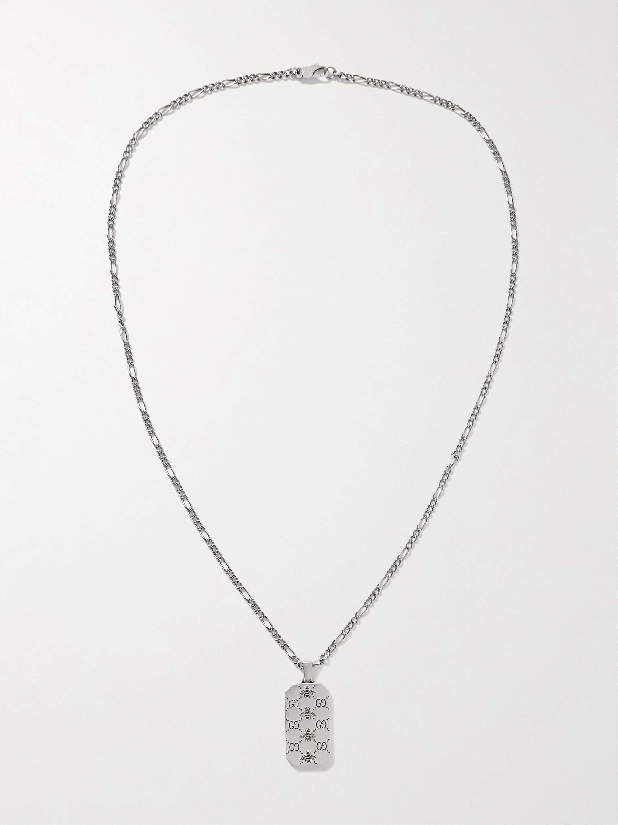 GUCCI Engraved Silver Pendant Necklace