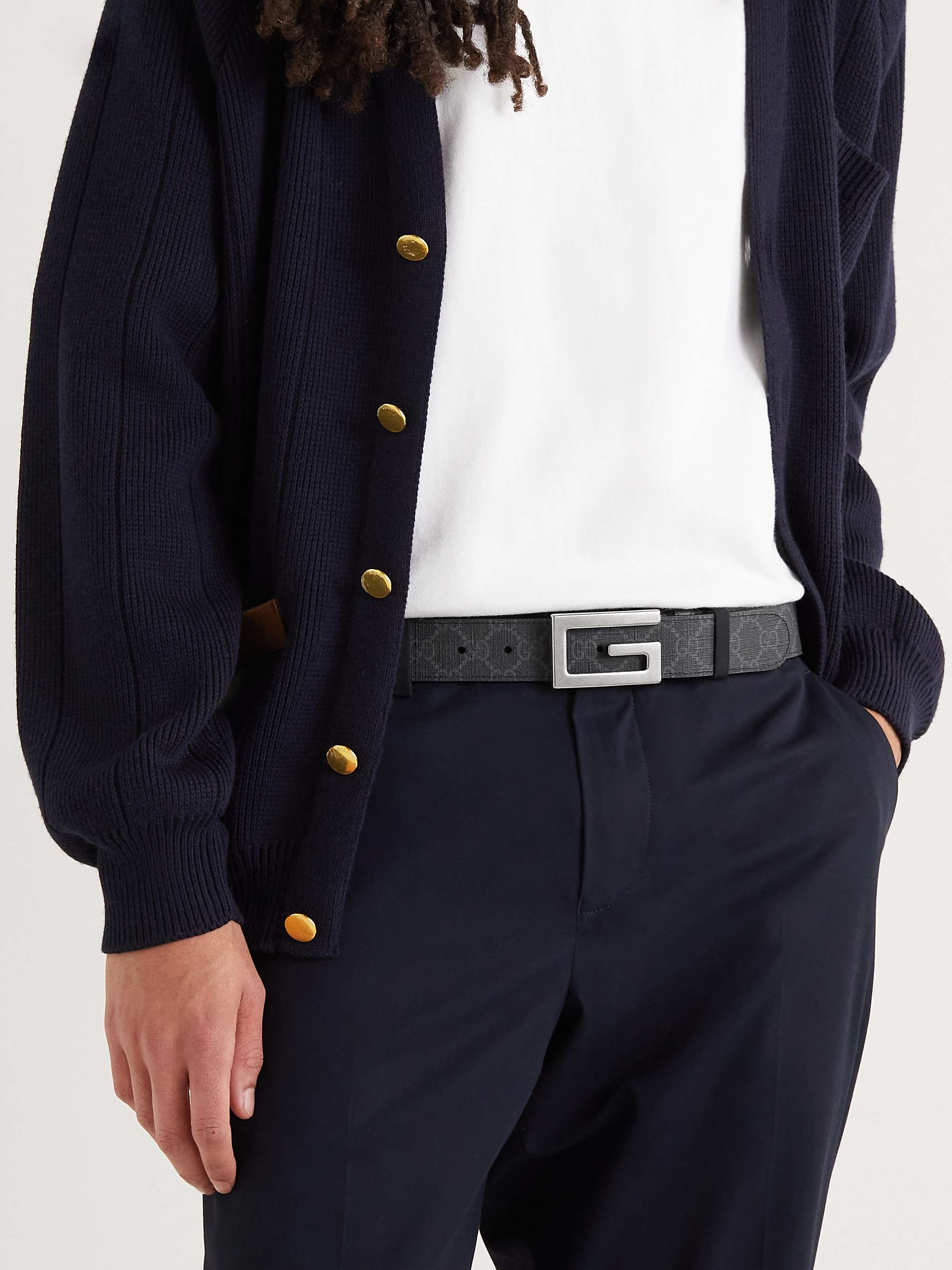 3cm Marmont Reversible Monogrammed Supreme Coated-Canvas Belt