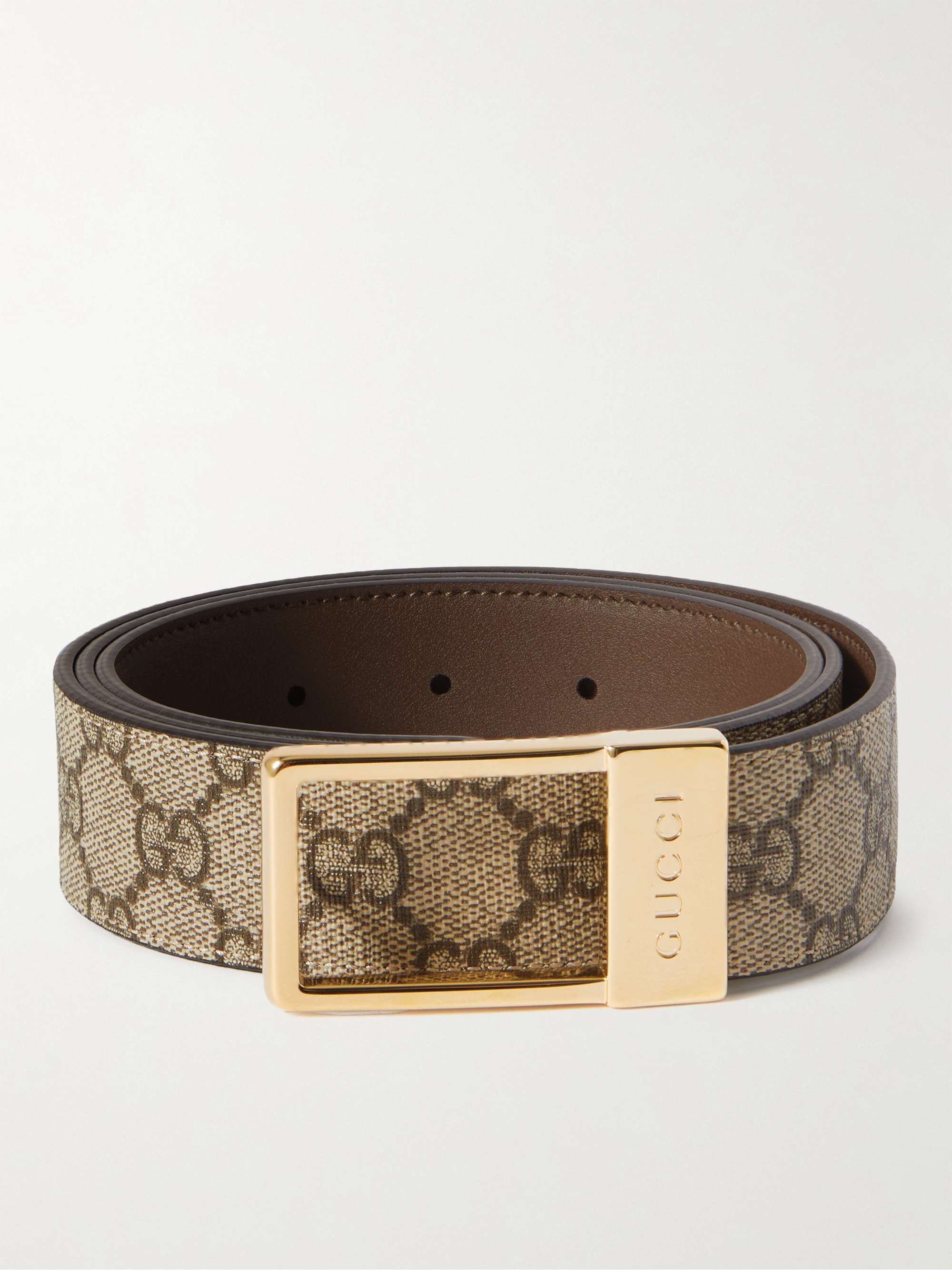 Gucci Men's 3.5cm Monogrammed Coated-Canvas Belt