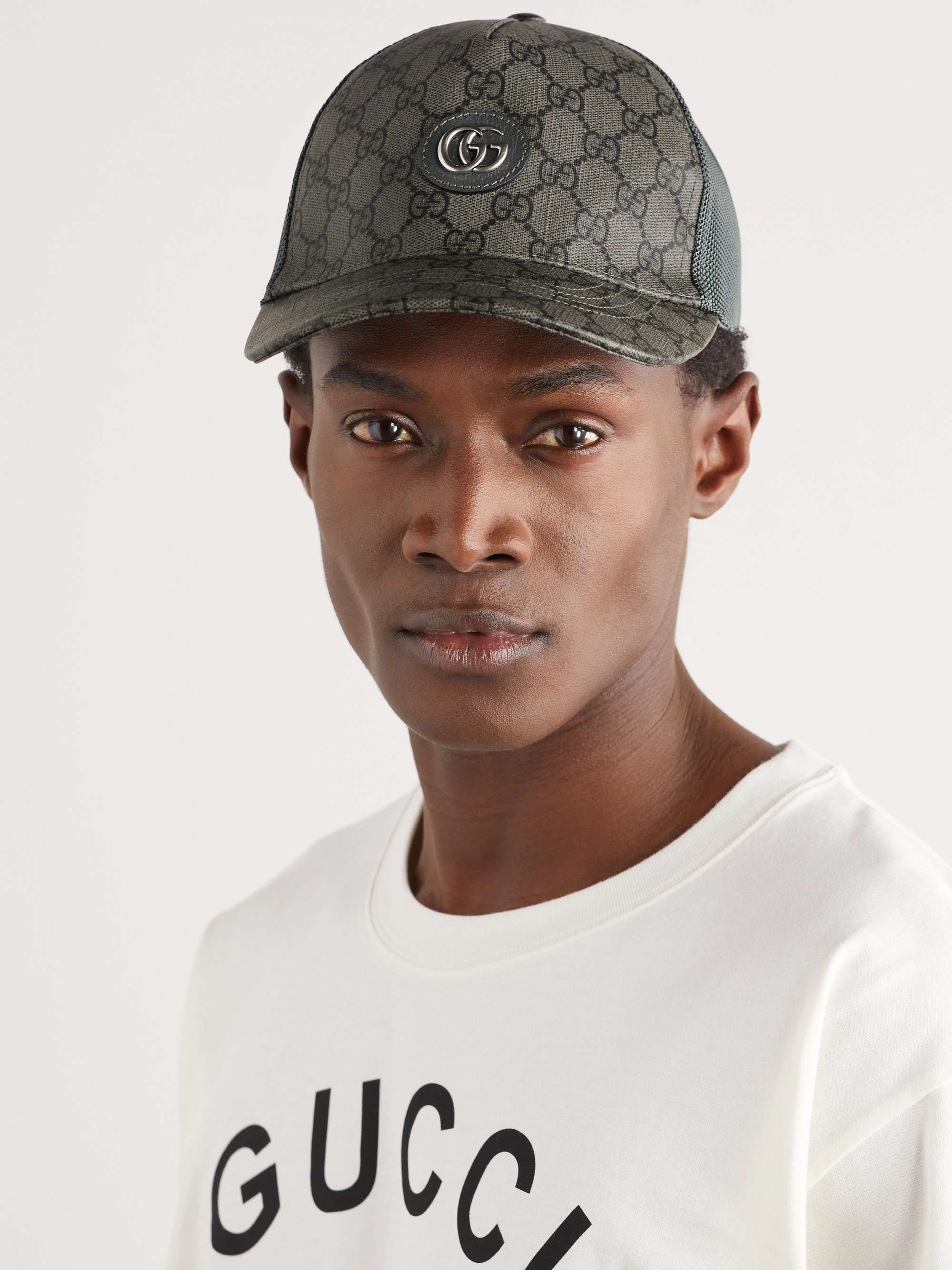 GUCCI Logo-Appliquéd Coated-Canvas and Mesh Baseball Cap for Men