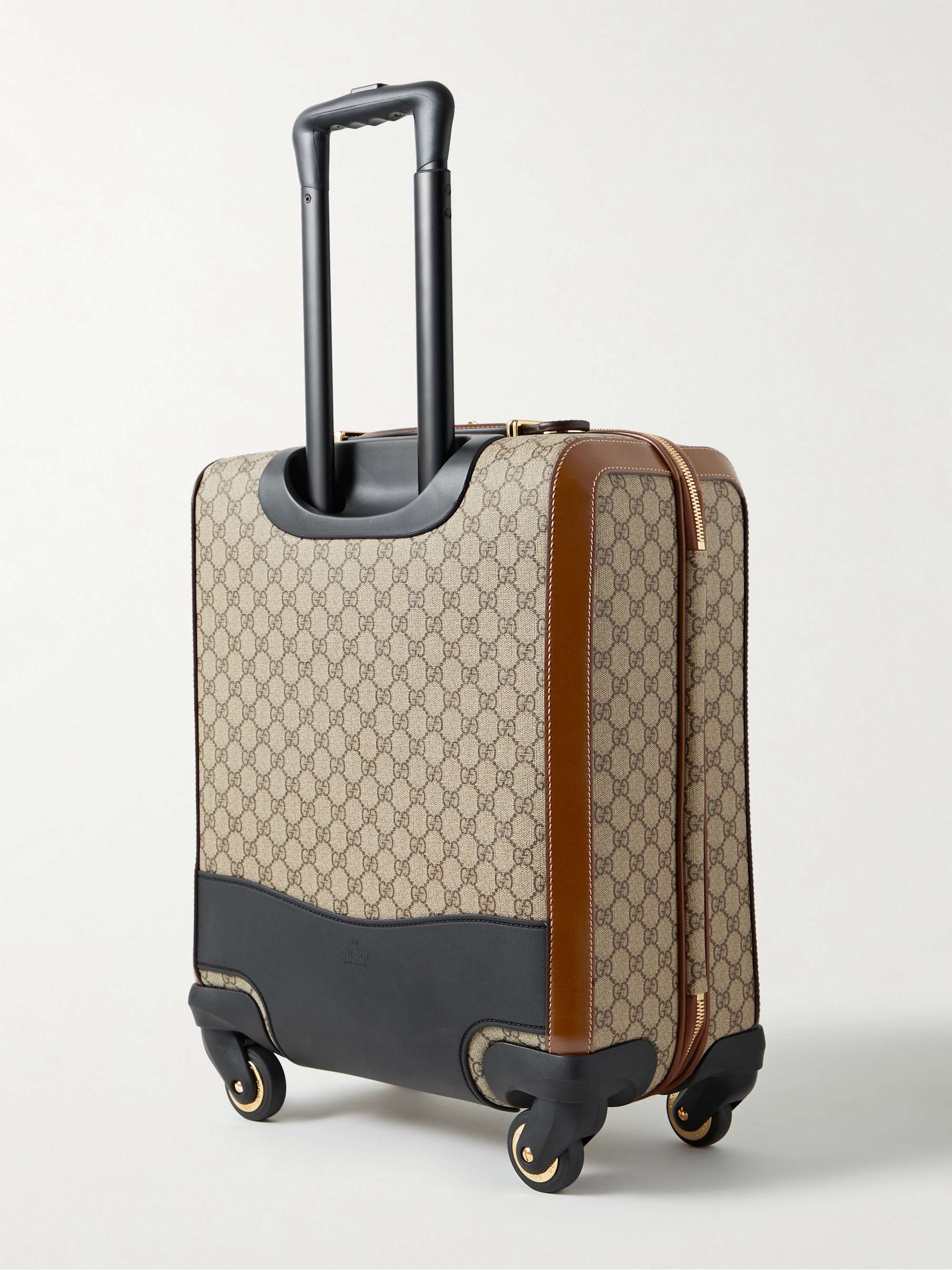 GUCCI Small Cross-Grain Leather-Trimmed Monogrammed Canvas Suitcase