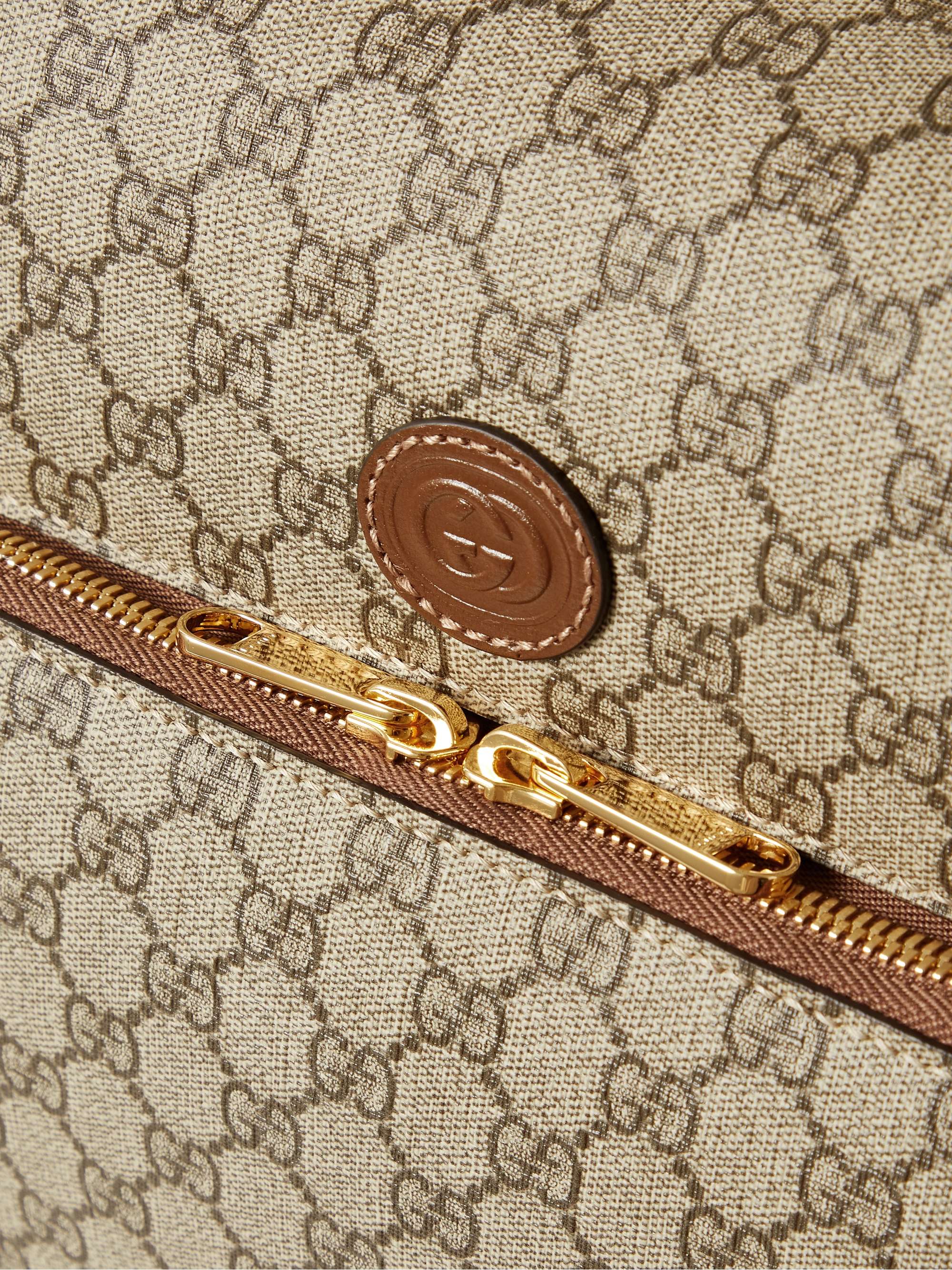GUCCI Small Cross-Grain Leather-Trimmed Monogrammed Canvas Suitcase