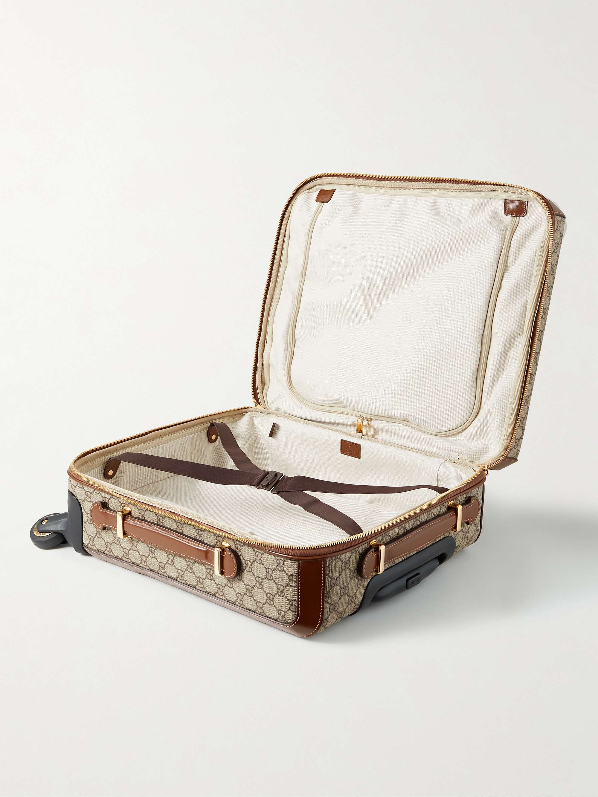 GUCCI Small Cross-Grain Leather-Trimmed Monogrammed Canvas Suitcase