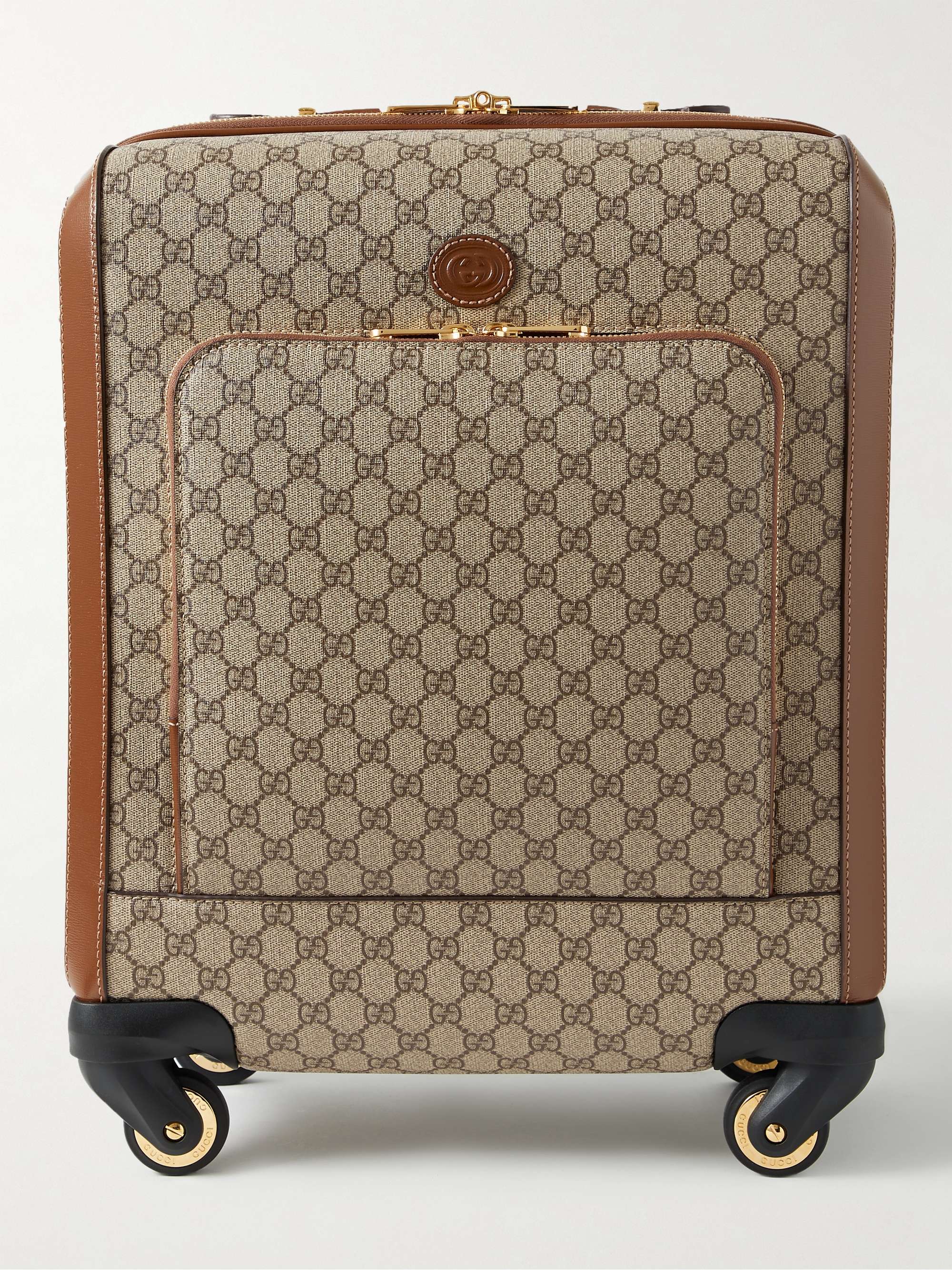 GUCCI Small Cross-Grain Leather-Trimmed Monogrammed Canvas Suitcase