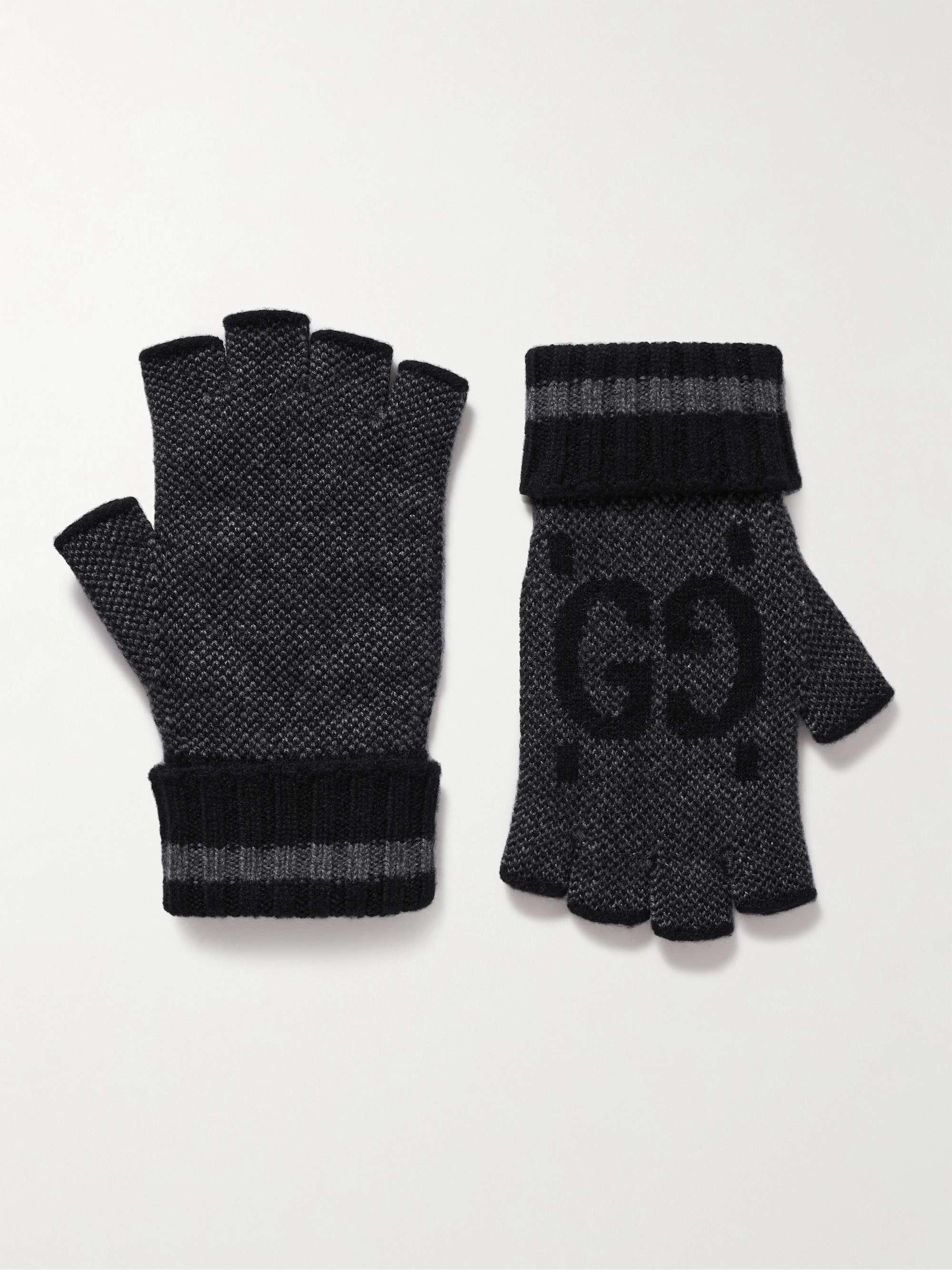 GUCCI Fingerless Monogrammed Jacquard-Knit Cashmere Gloves