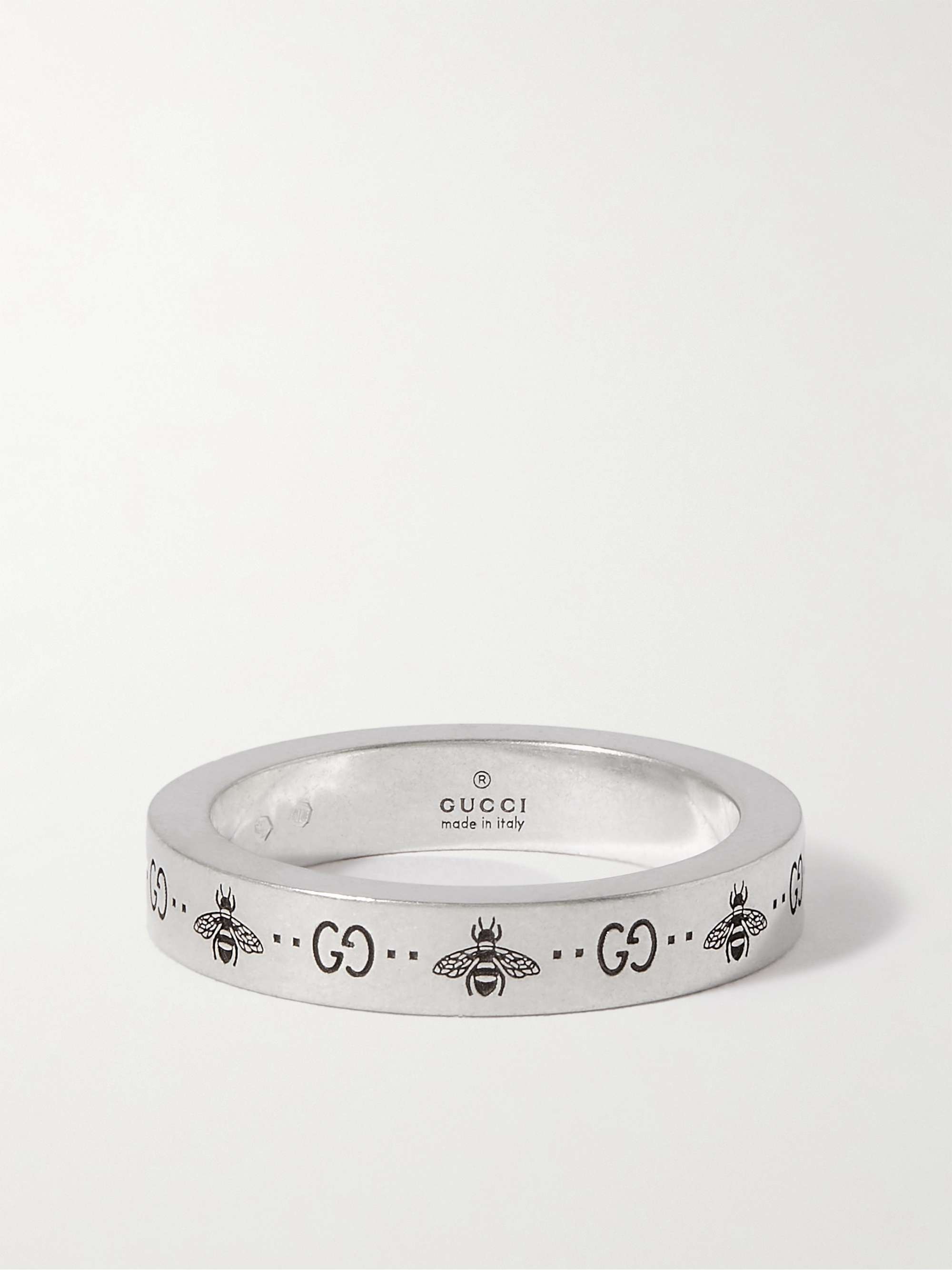 GUCCI Logo-Engraved Silver Ring | MR PORTER