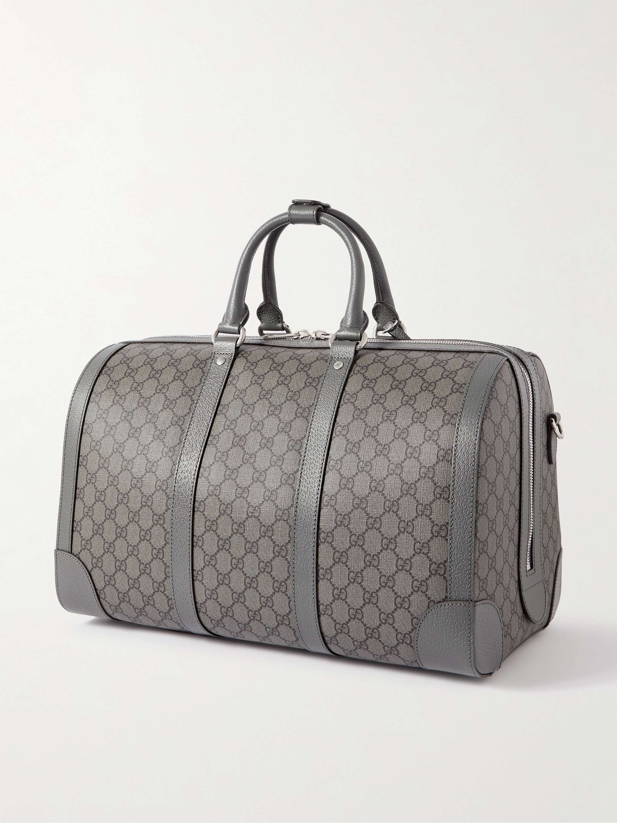 GUCCI Ophidia Leather-Trimmed Monogrammed Coated-Canvas Duffle Bag