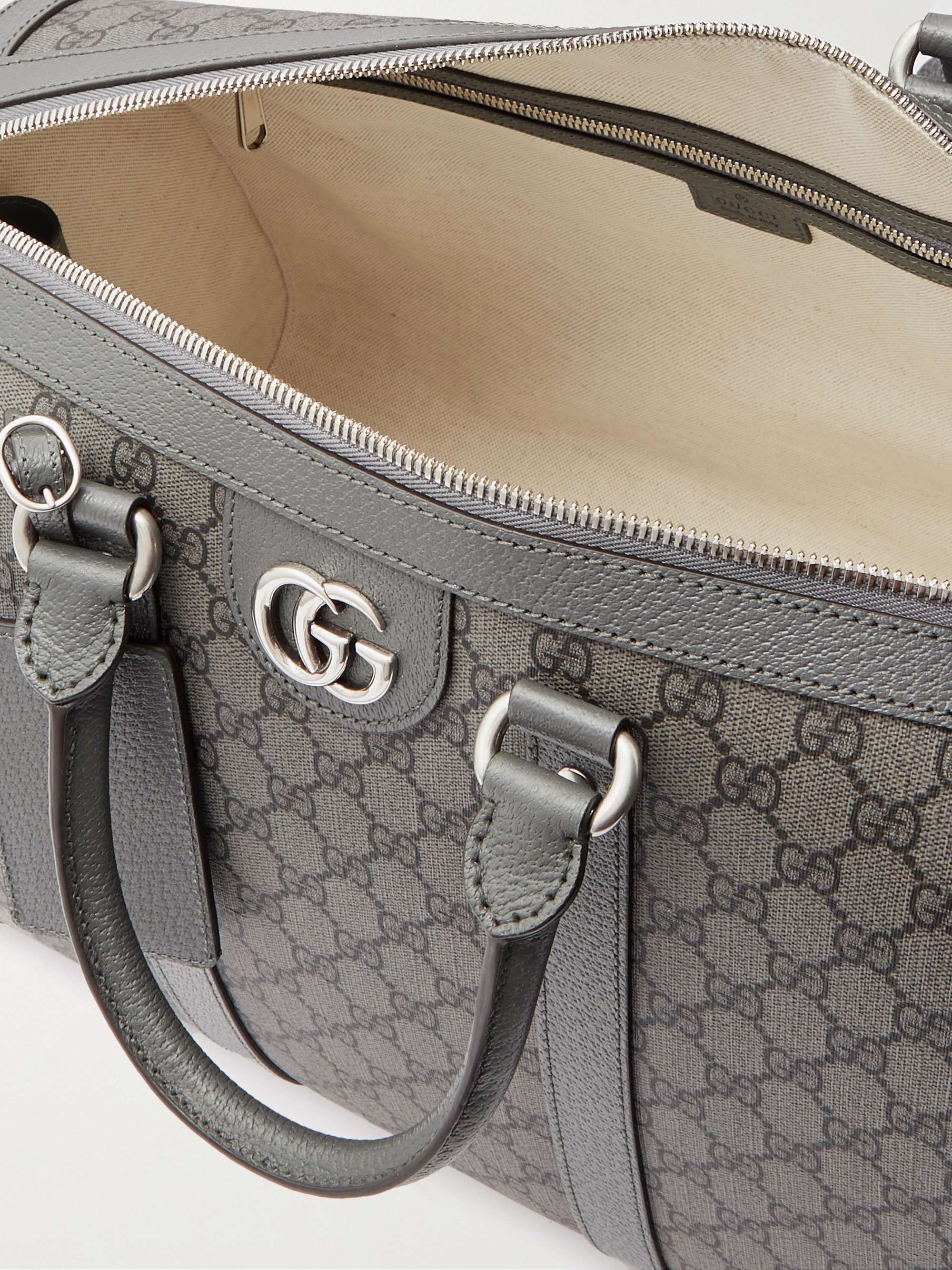 GUCCI Ophidia Leather-Trimmed Monogrammed Coated-Canvas Duffle Bag