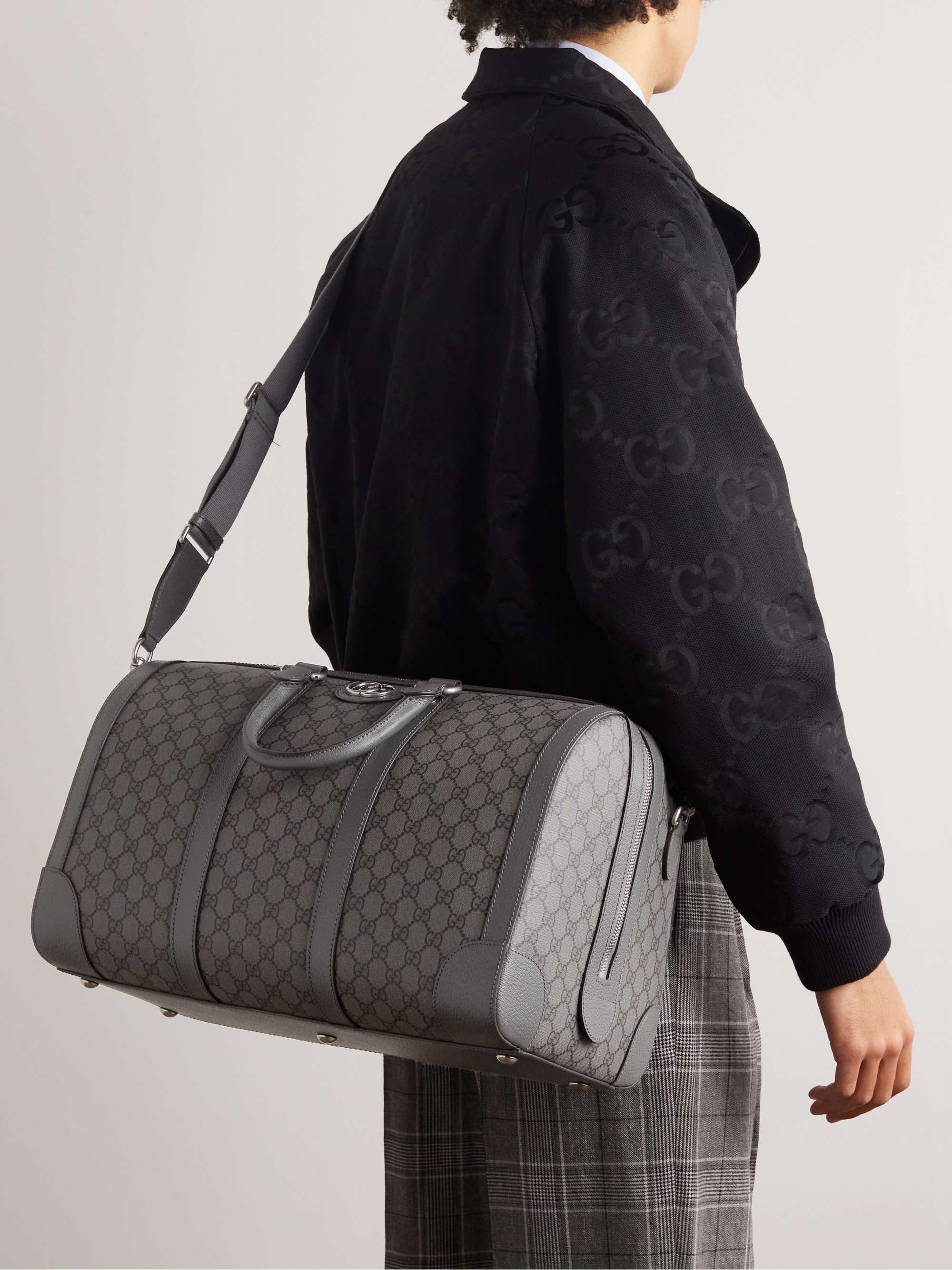 GUCCI Ophidia Leather-Trimmed Monogrammed Coated-Canvas Duffle Bag