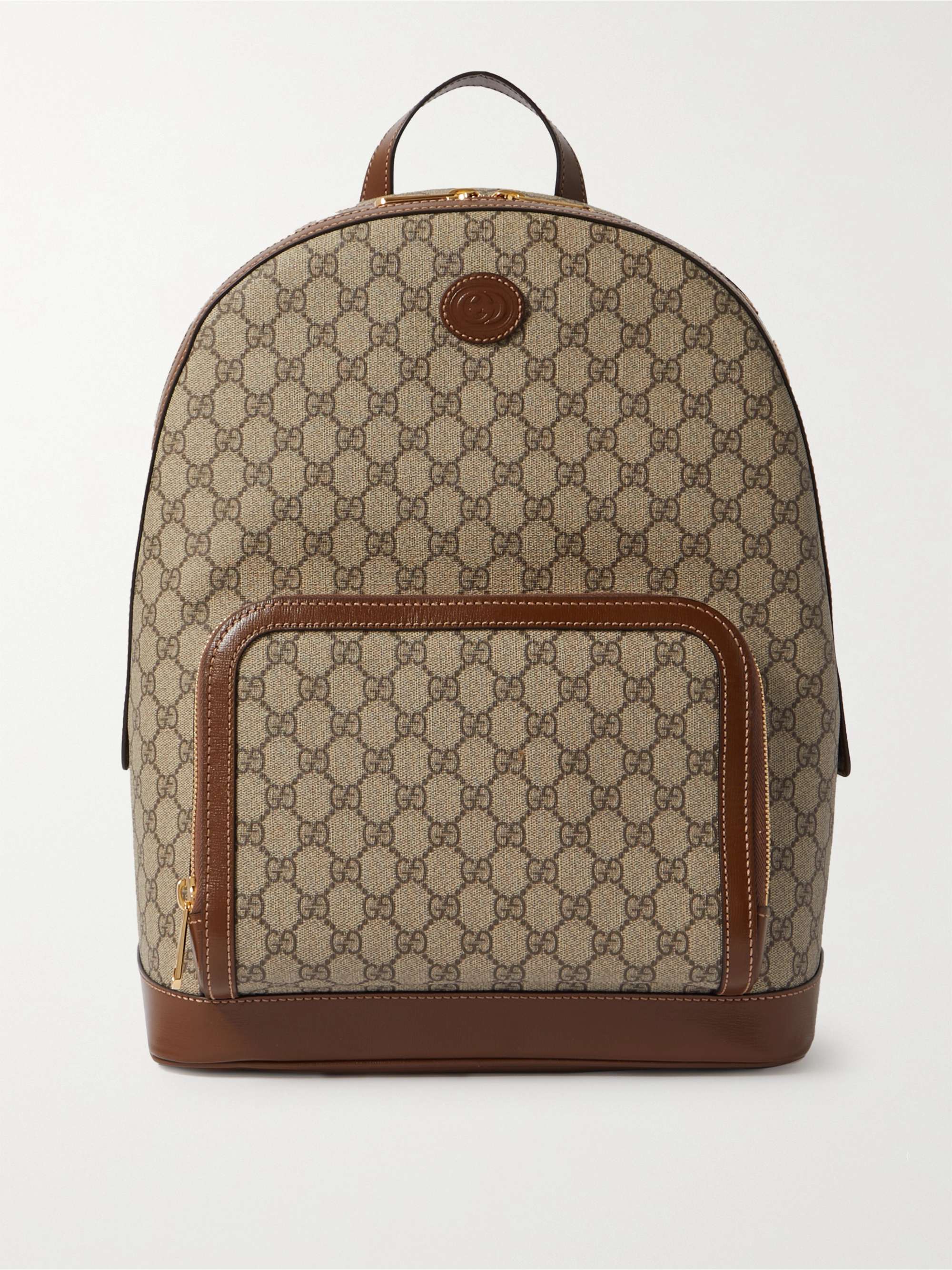 GUCCI GG Retro Leather-Trimmed Monogrammed Coated-Canvas Backpack