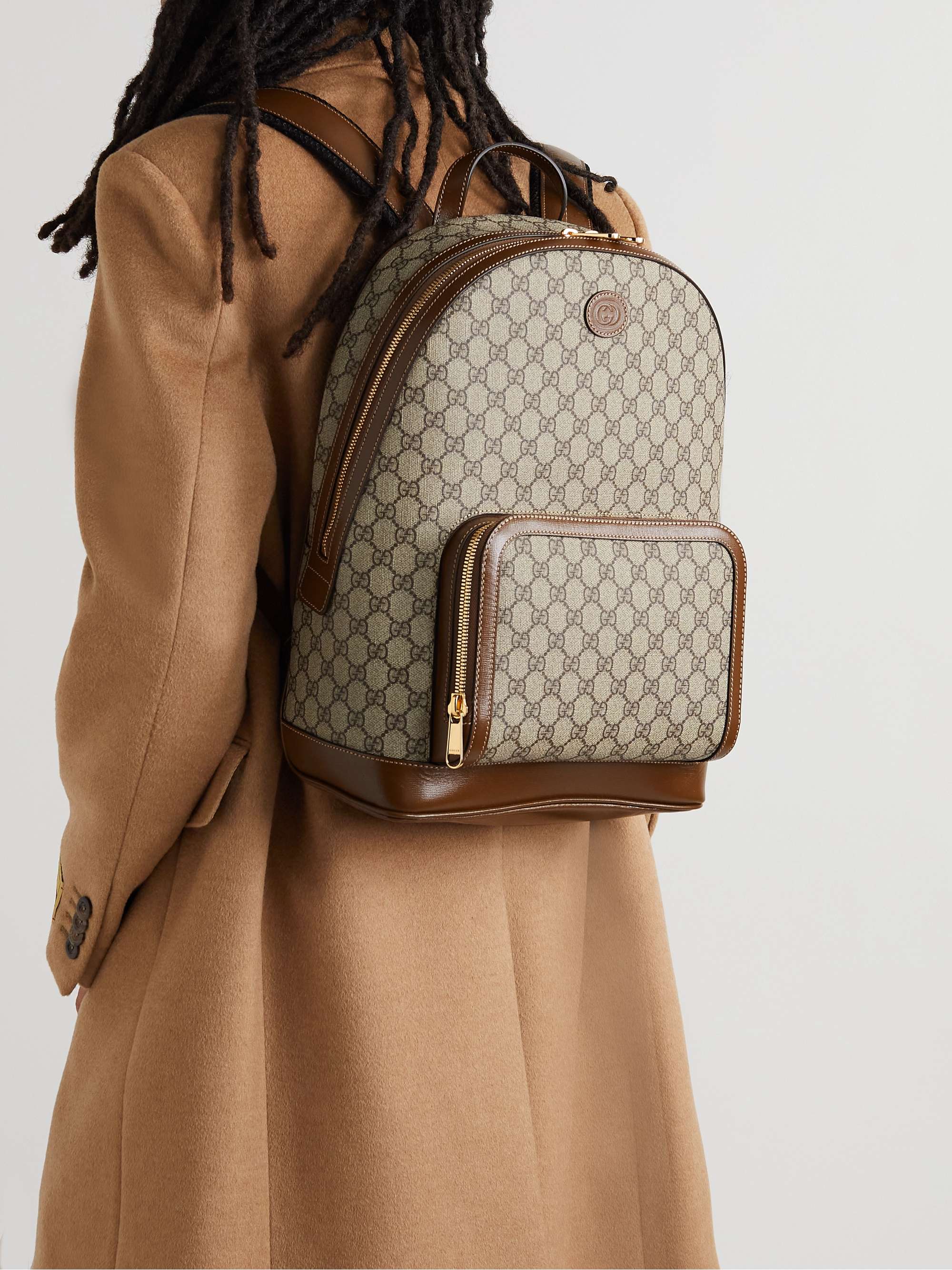 GUCCI GG Retro Leather-Trimmed Monogrammed Coated-Canvas Backpack | MR  PORTER