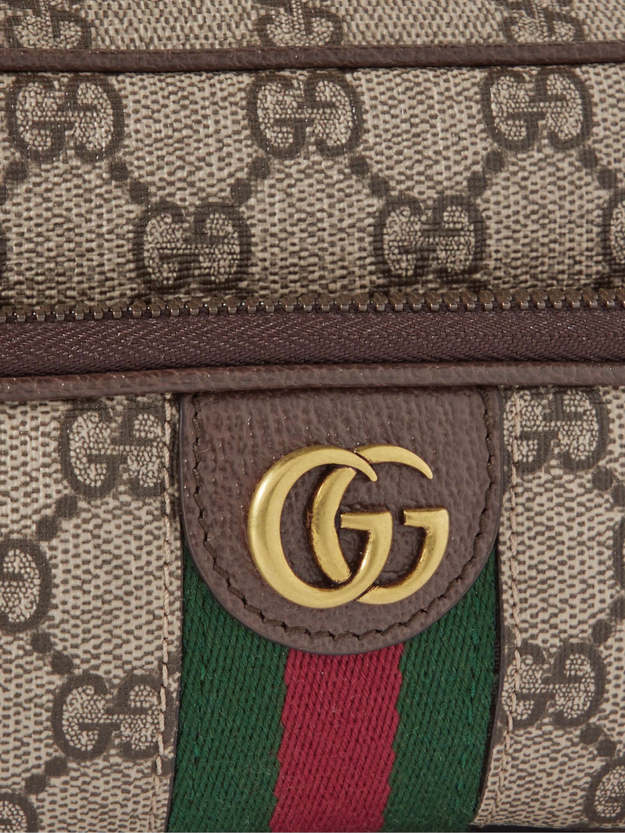 GUCCI Ophidia Mini Leather-Trimmed Monogrammed Coated-Canvas Messenger Bag