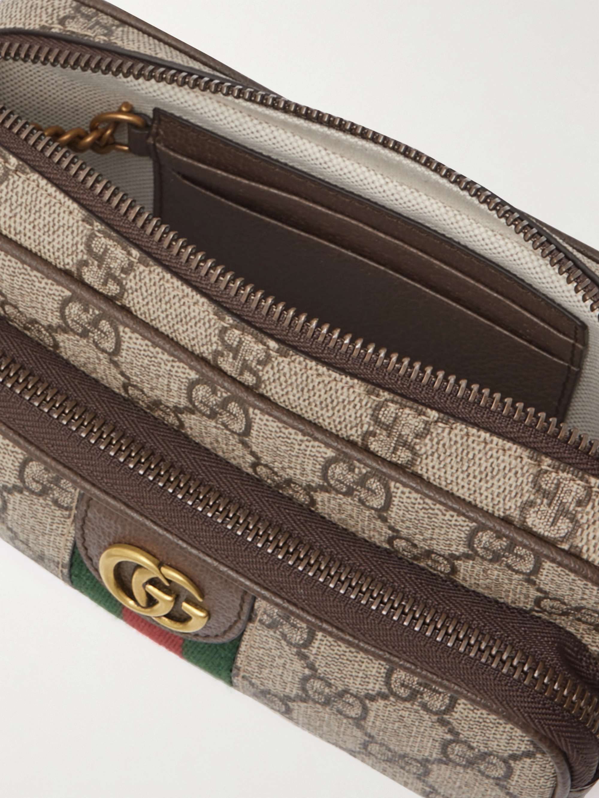 GUCCI Ophidia Mini Leather-Trimmed Monogrammed Coated-Canvas Messenger Bag