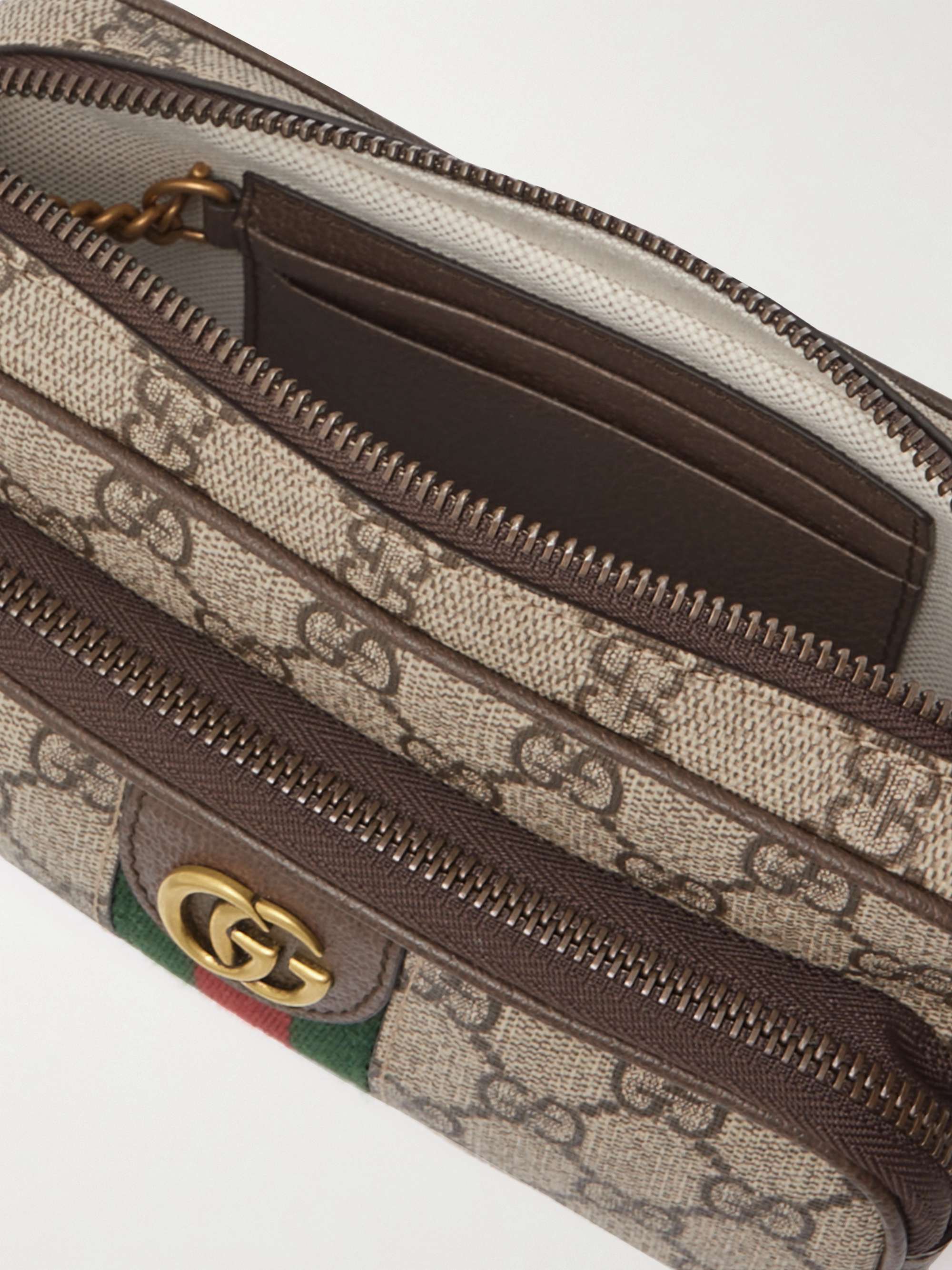 GUCCI Ophidia Mini Leather-Trimmed Monogrammed Coated-Canvas