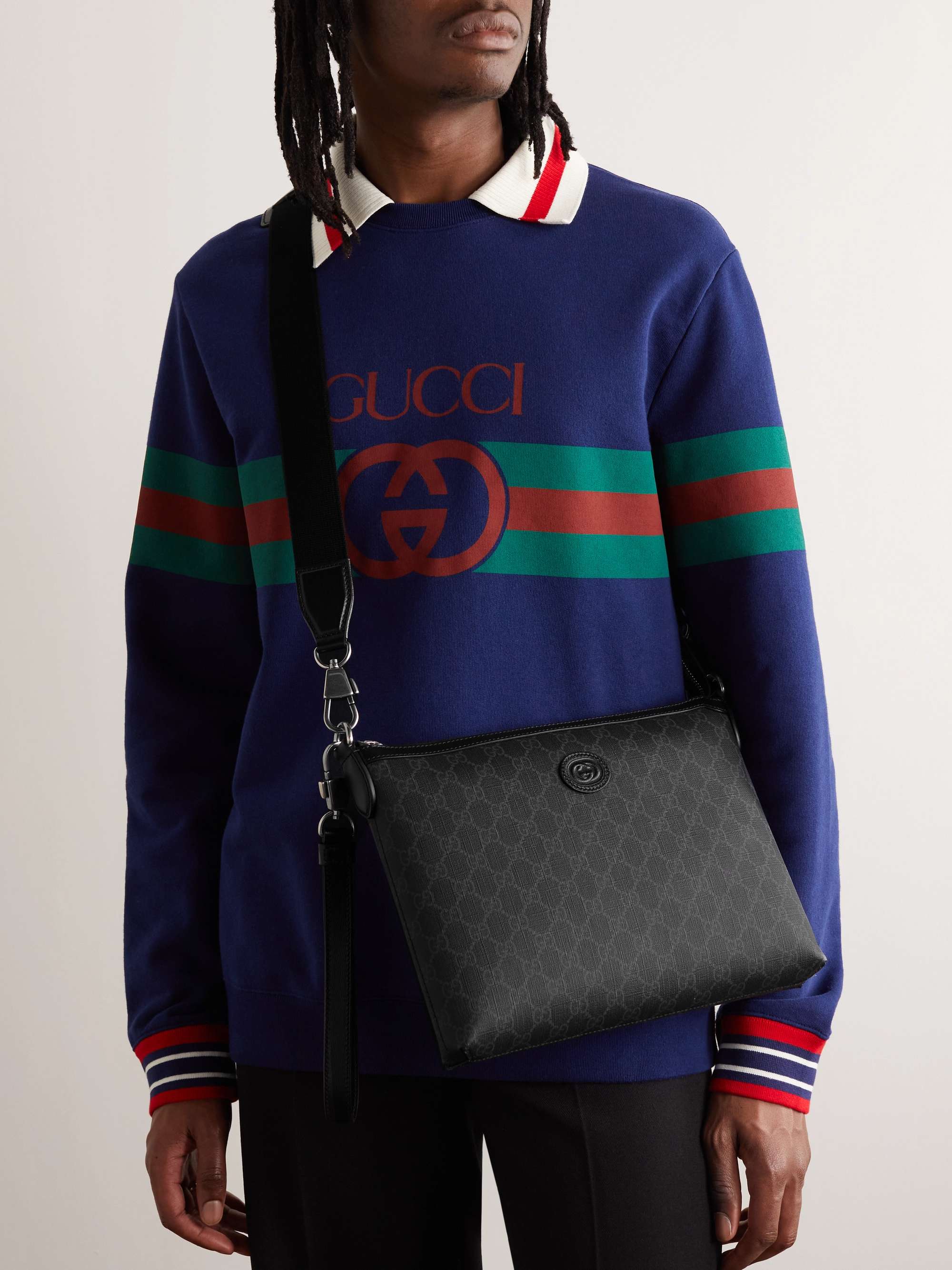 GUCCI Leather-Trimmed Monogrammed Supreme Coated-Canvas Messenger