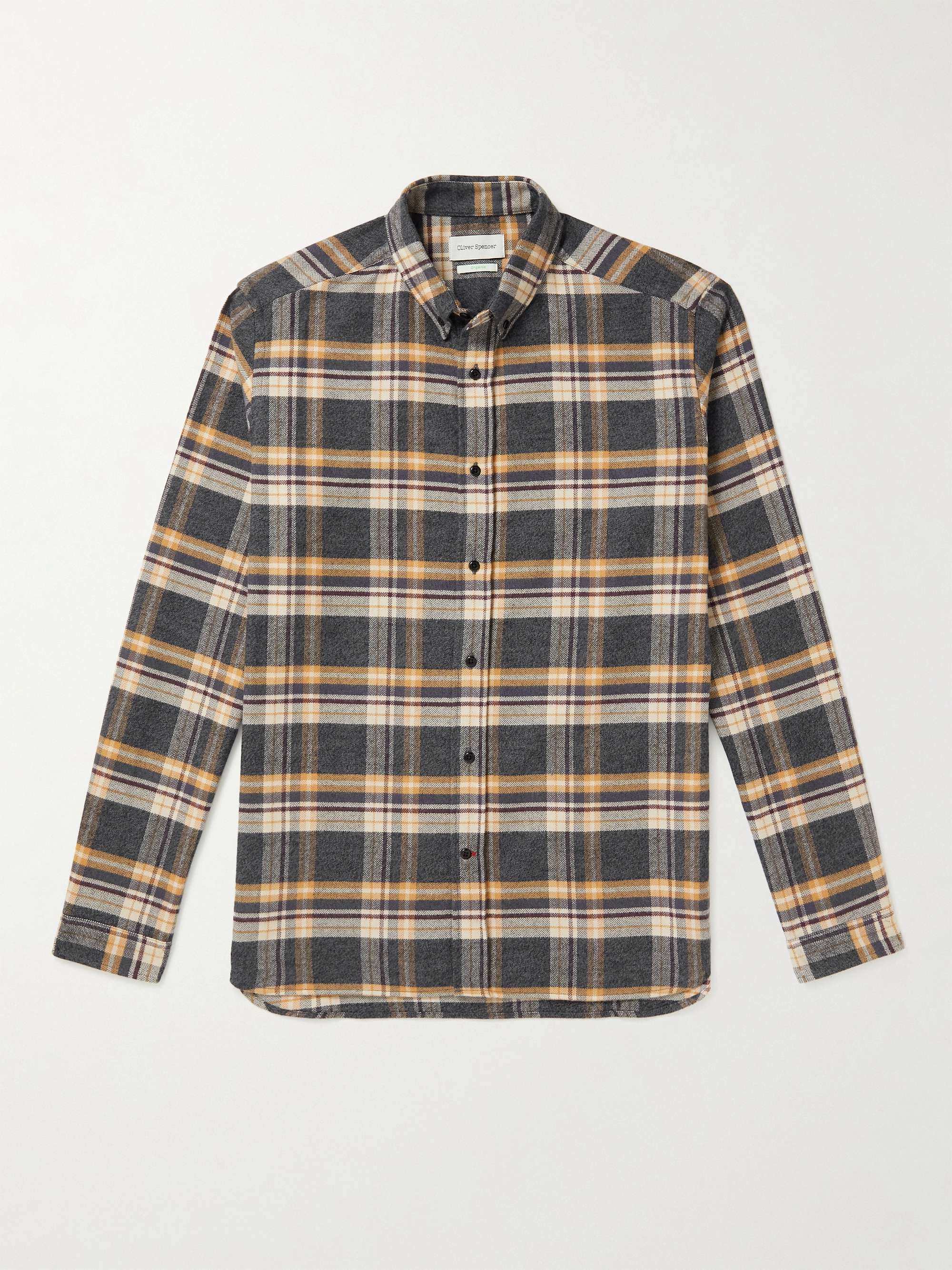 OLIVER SPENCER Brook Button-Down Collar Checked Cotton-Flannel Shirt