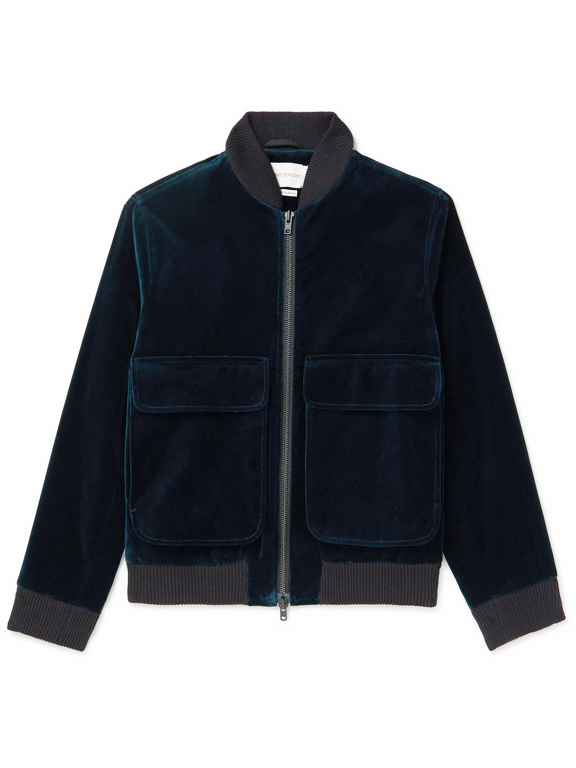 Oliver Spencer Langar Cotton-velvet Bomber Jacket In Blue