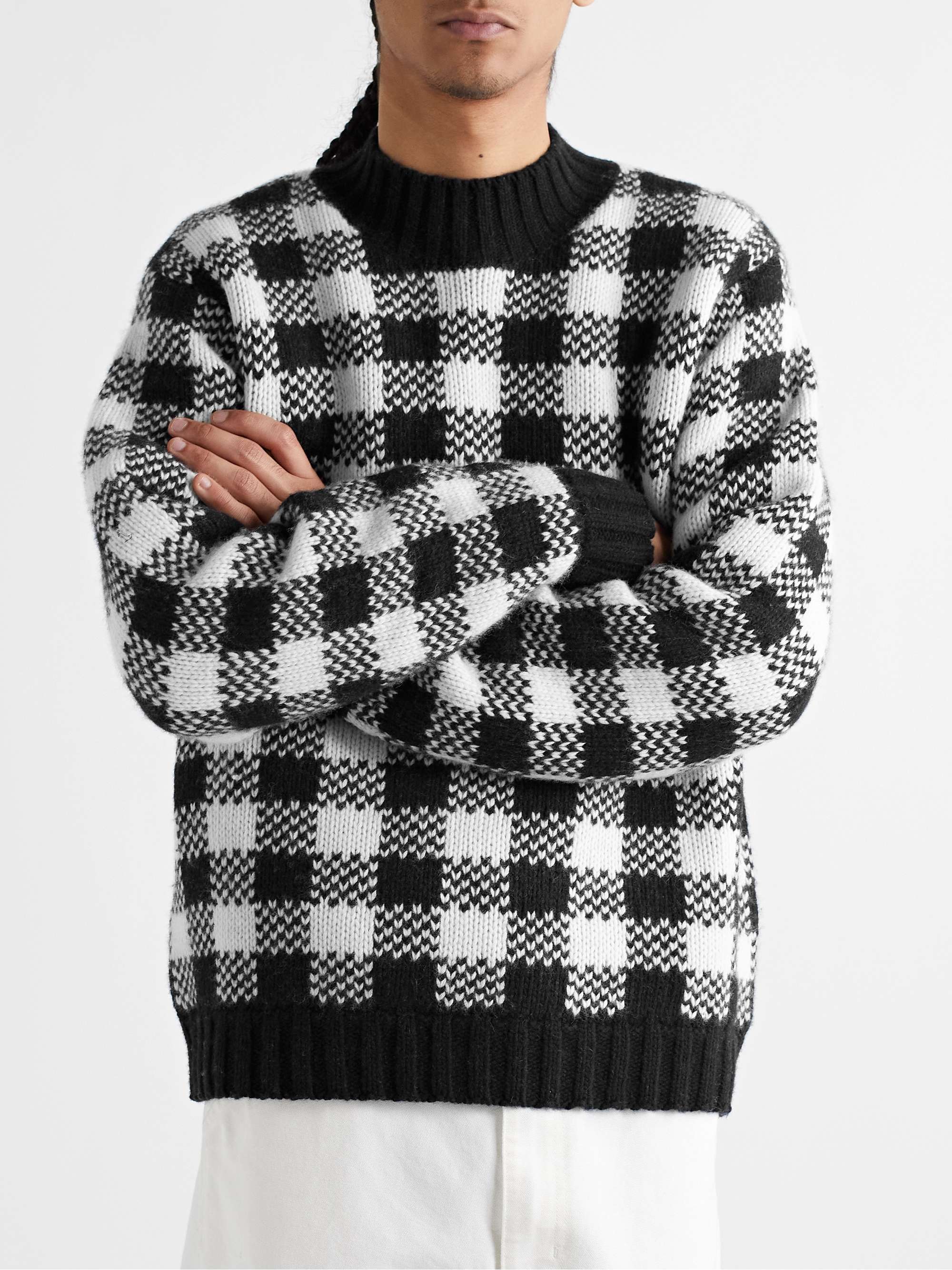 YMC Bluto Checked Wool-Blend Sweater