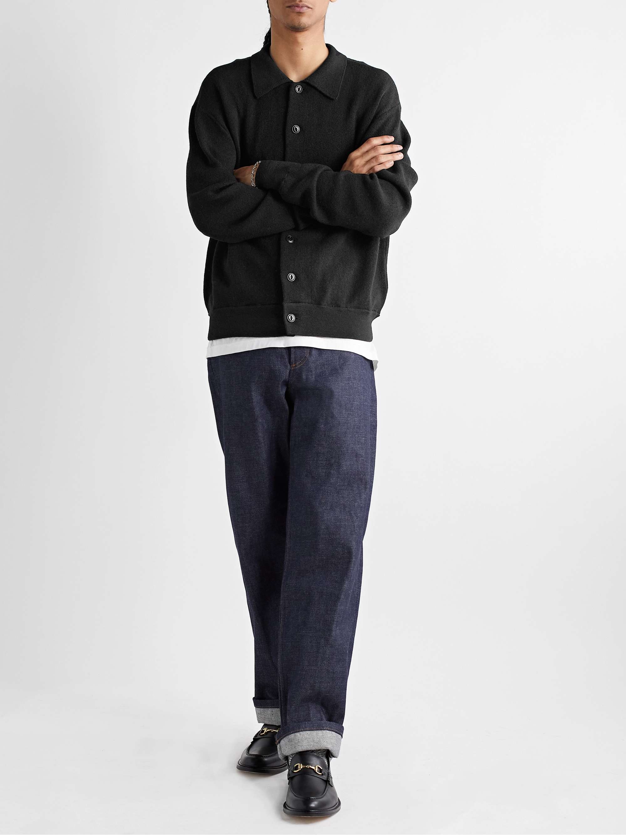 YMC Rat Pack Spread-Collar Merino Wool Cardigan