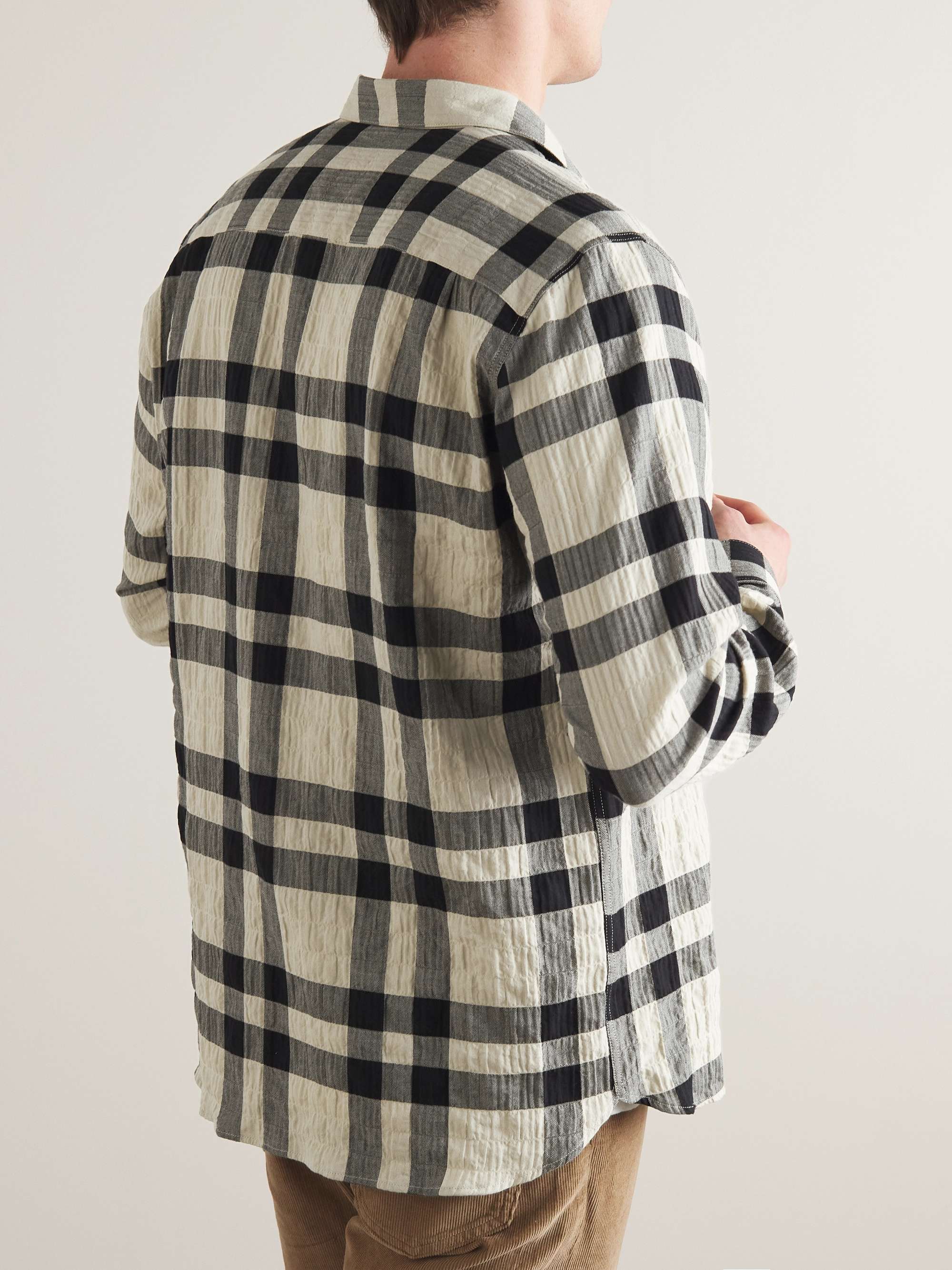 YMC Curstis Checked Herringbone Cotton-Blend Seersucker Shirt
