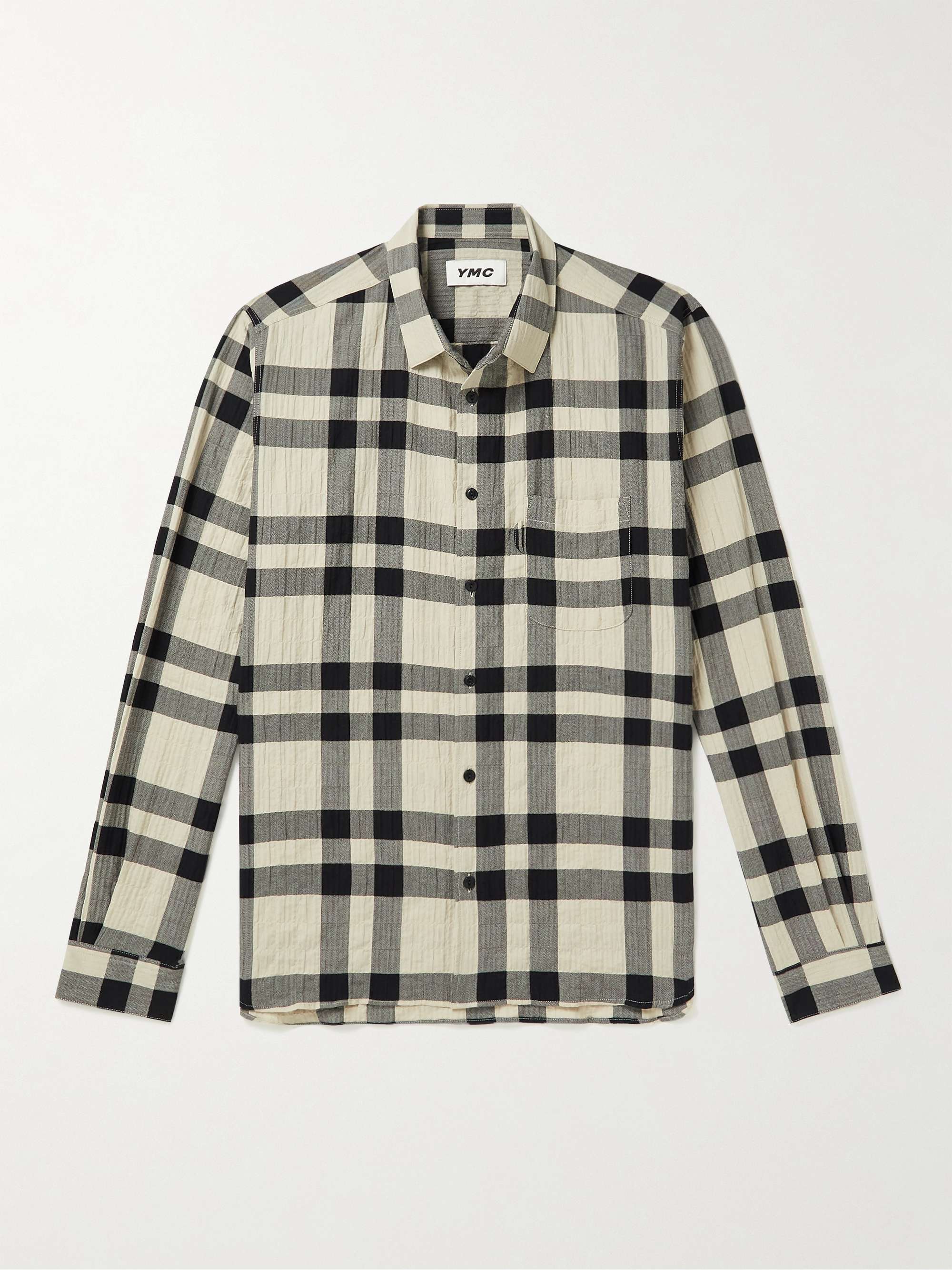 YMC Curstis Checked Herringbone Cotton-Blend Seersucker Shirt