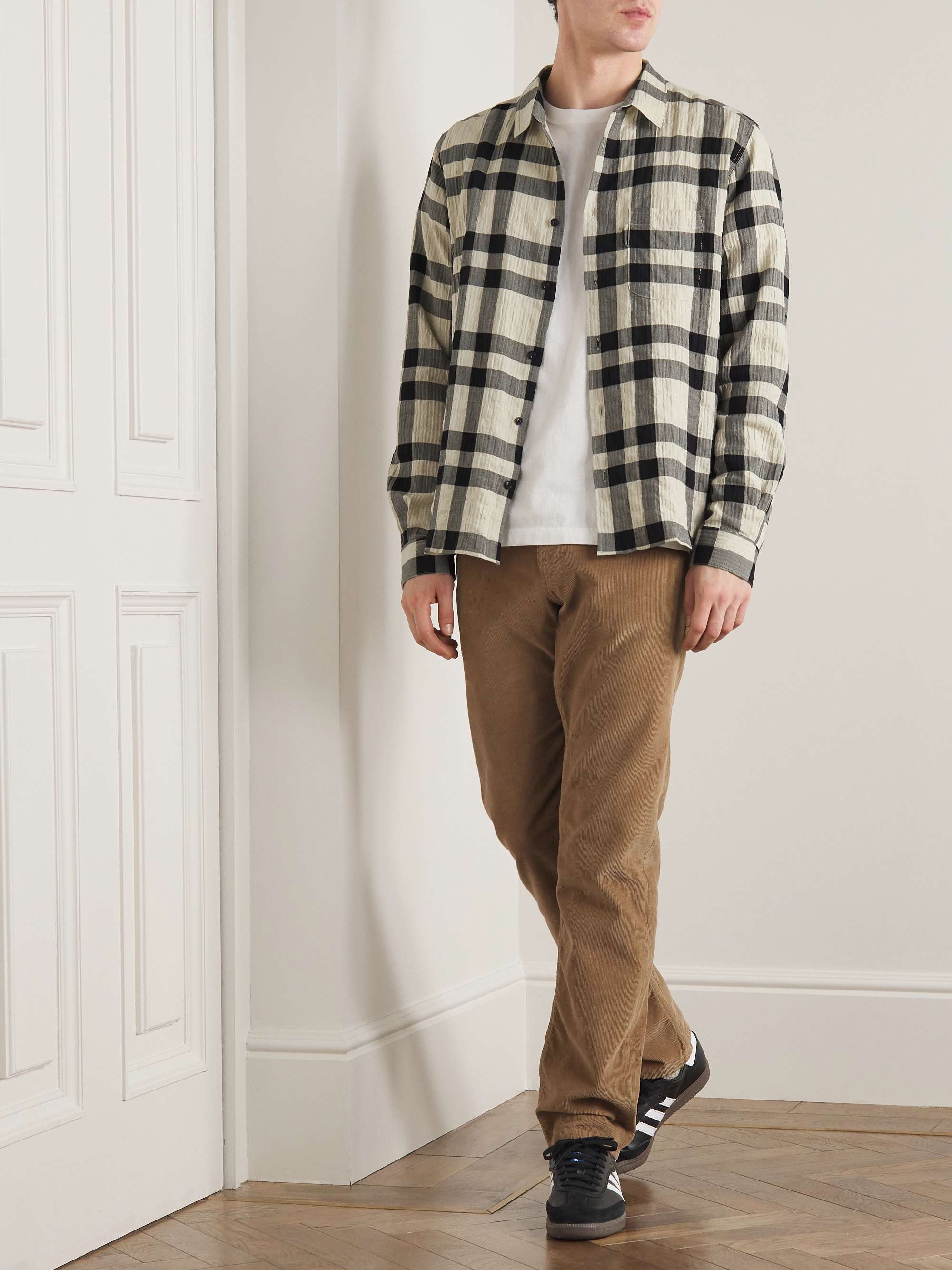 YMC Curstis Checked Herringbone Cotton-Blend Seersucker Shirt
