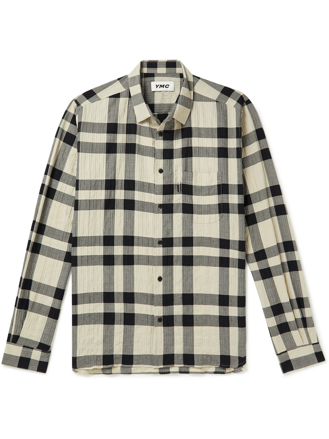 Ymc You Must Create Curtis Checked Crinkled Cotton-blend Shirt In Neutrals