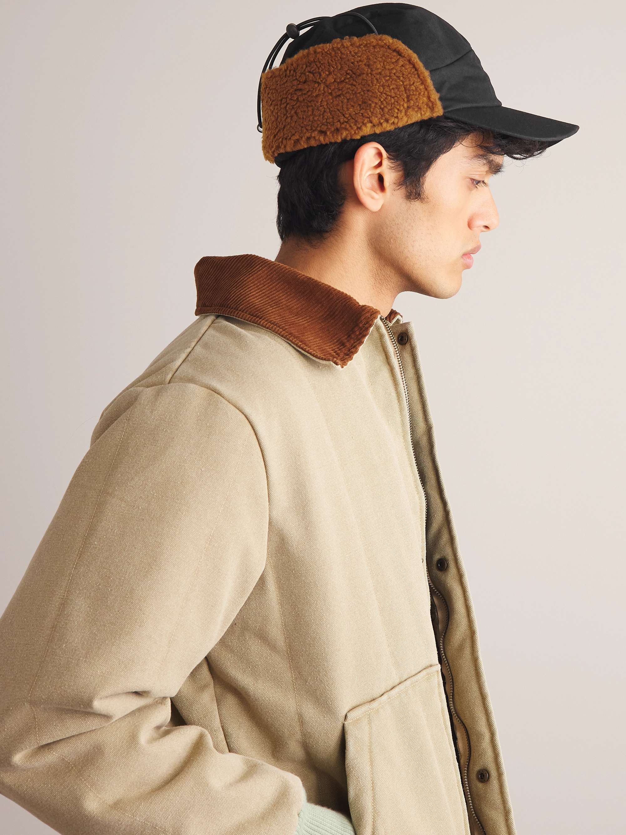 YMC Faux Fur-Trimmed Waxed-Cotton Cap