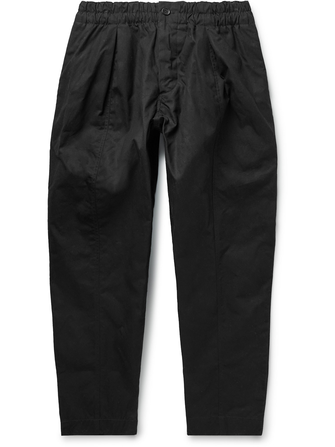 Ymc You Must Create Sylvian Tapered Cropped Waxed-cotton Trousers In Black
