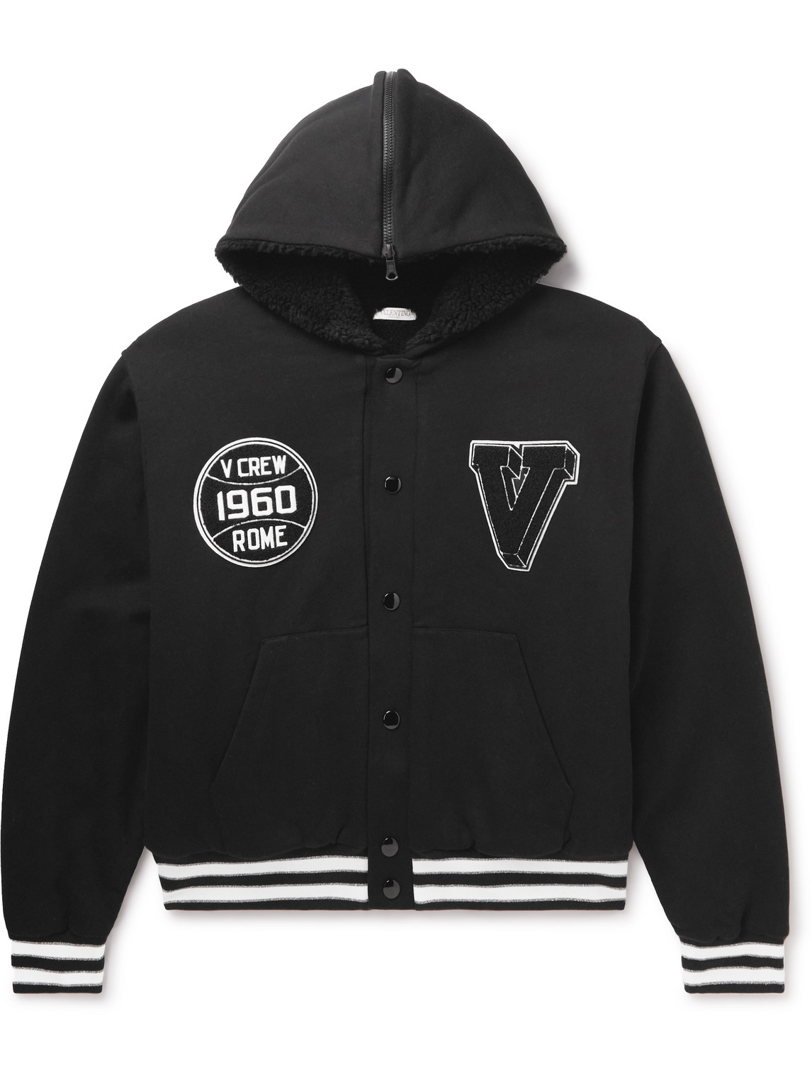 Valentino Garavani - Logo-Appliquéd Cotton-Jersey Hooded Varsity Jacket - Men - Black - S