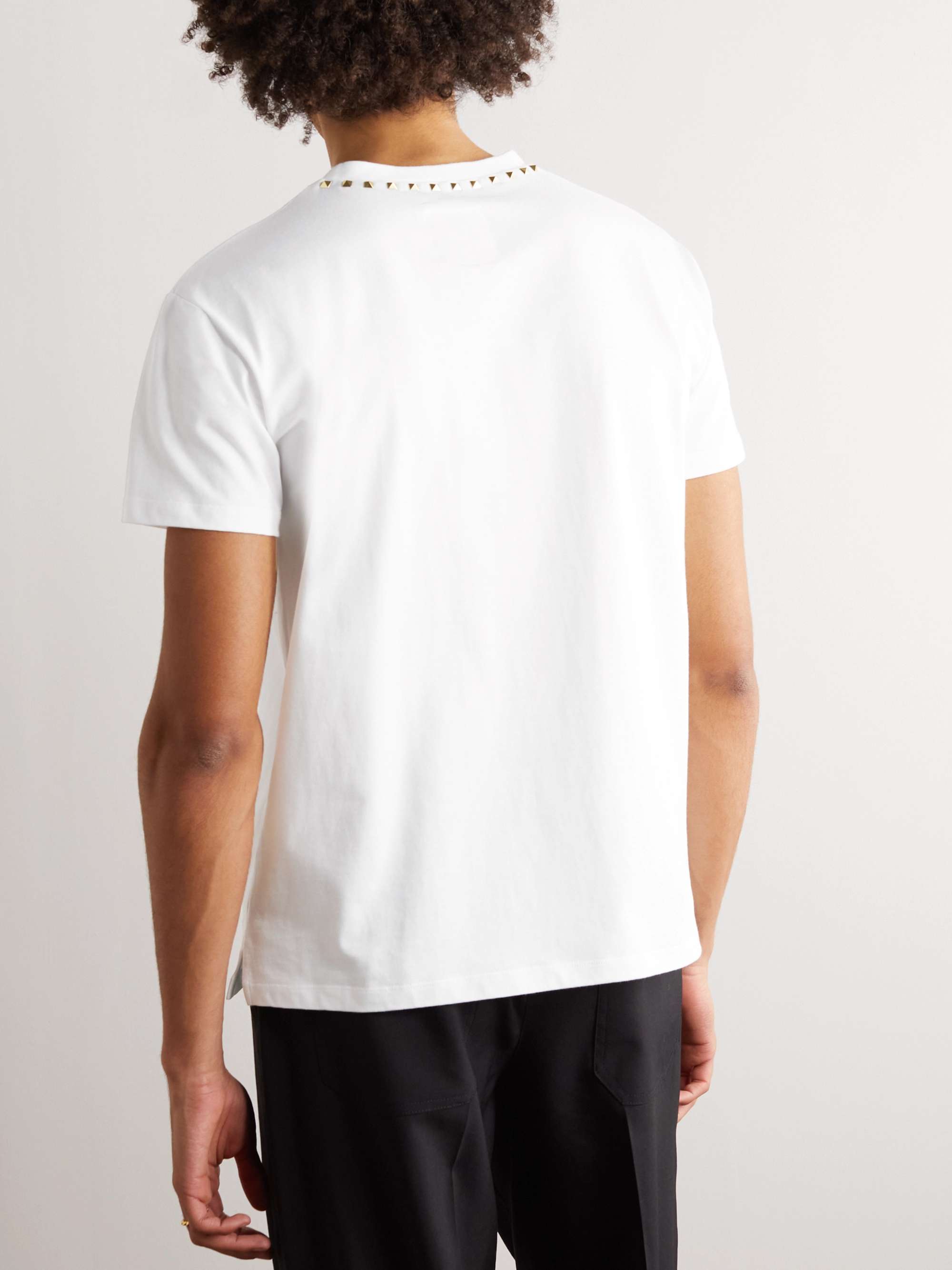 VALENTINO GARAVANI Rockstud Embellished Cotton-Jersey T-Shirt