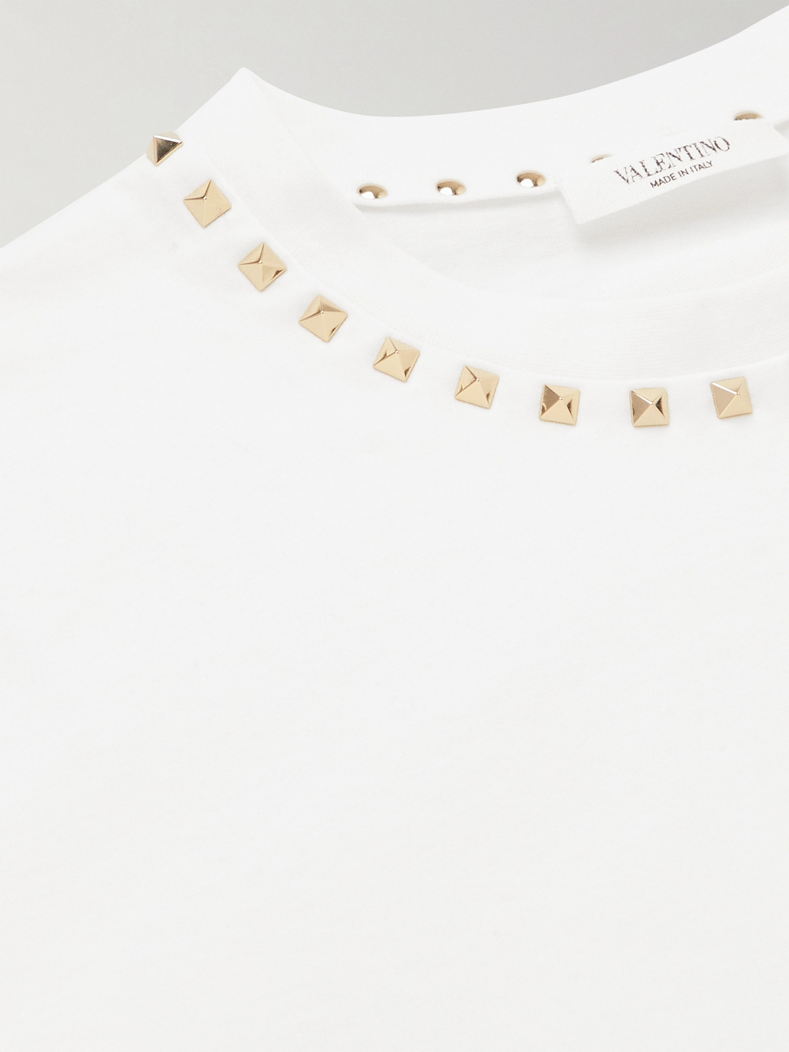 Shop Valentino Rockstud Embellished Cotton-jersey T-shirt In White