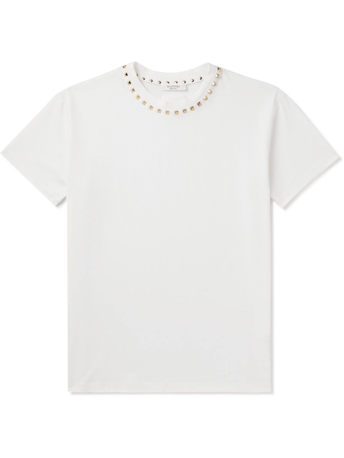 Shop Valentino Rockstud Embellished Cotton-jersey T-shirt In White