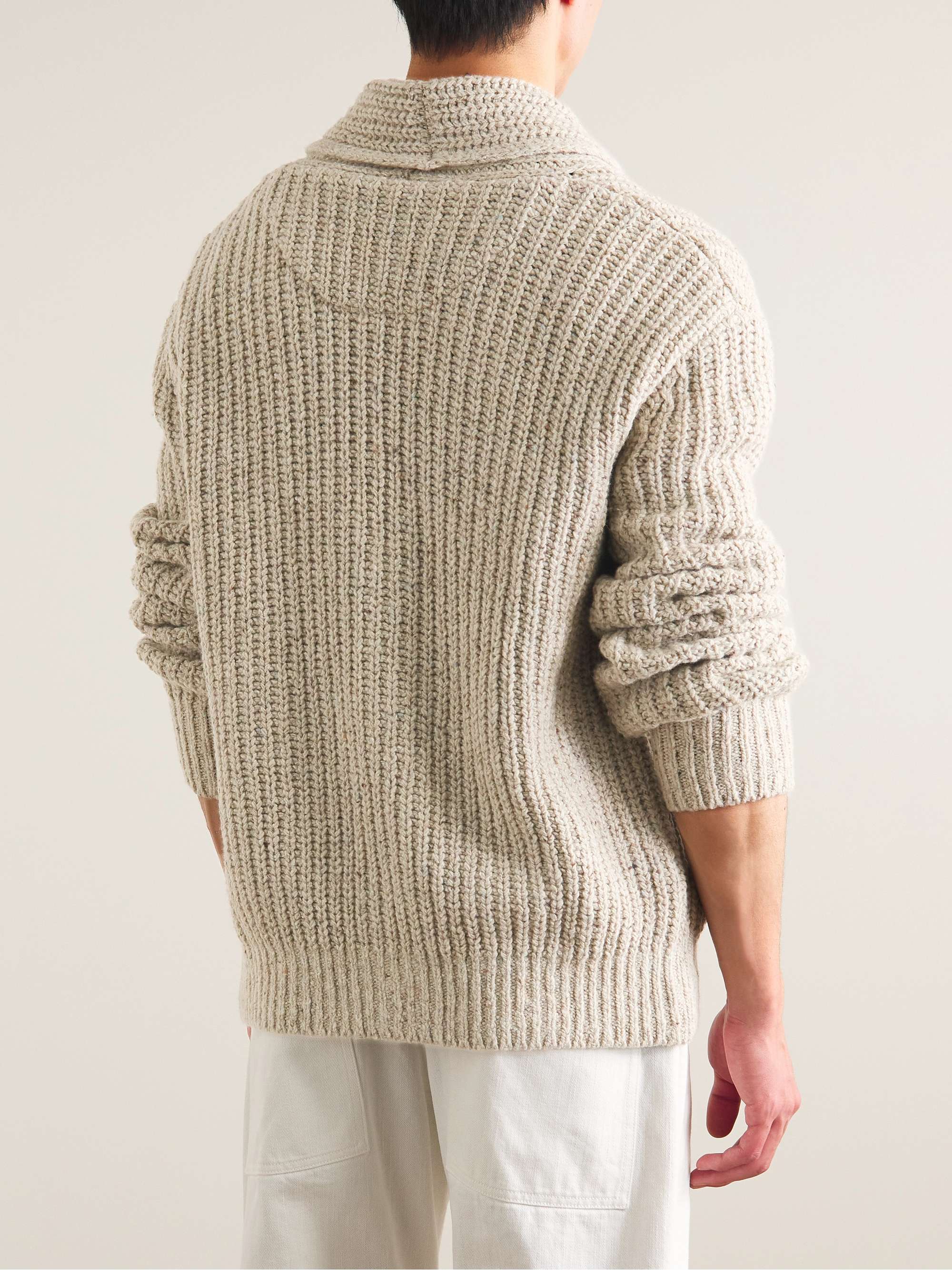OLIVER SPENCER Orkney Shawl-Collar Ribbed Wool-Blend Cardigan
