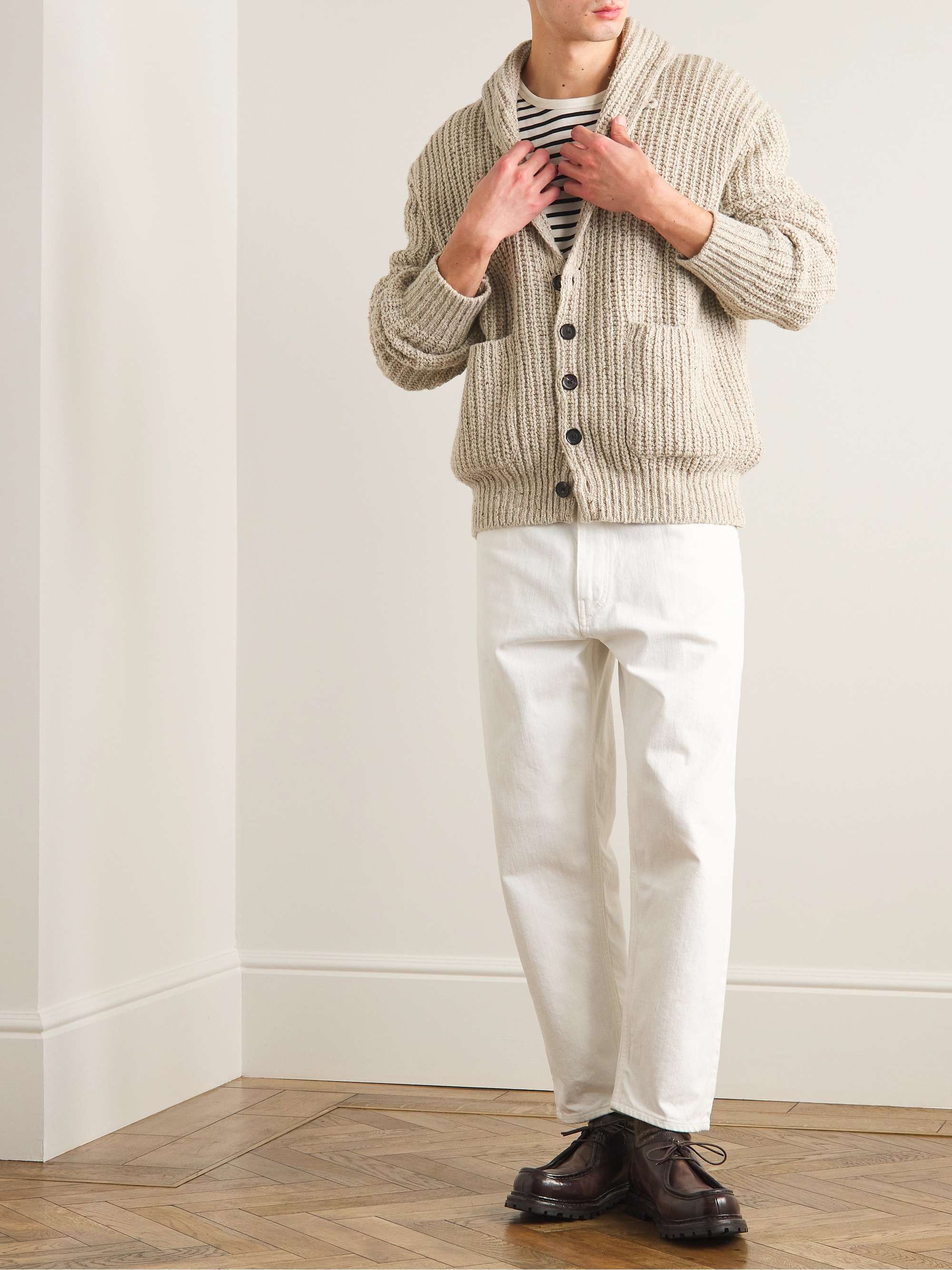 OLIVER SPENCER Orkney Shawl-Collar Ribbed Wool-Blend Cardigan
