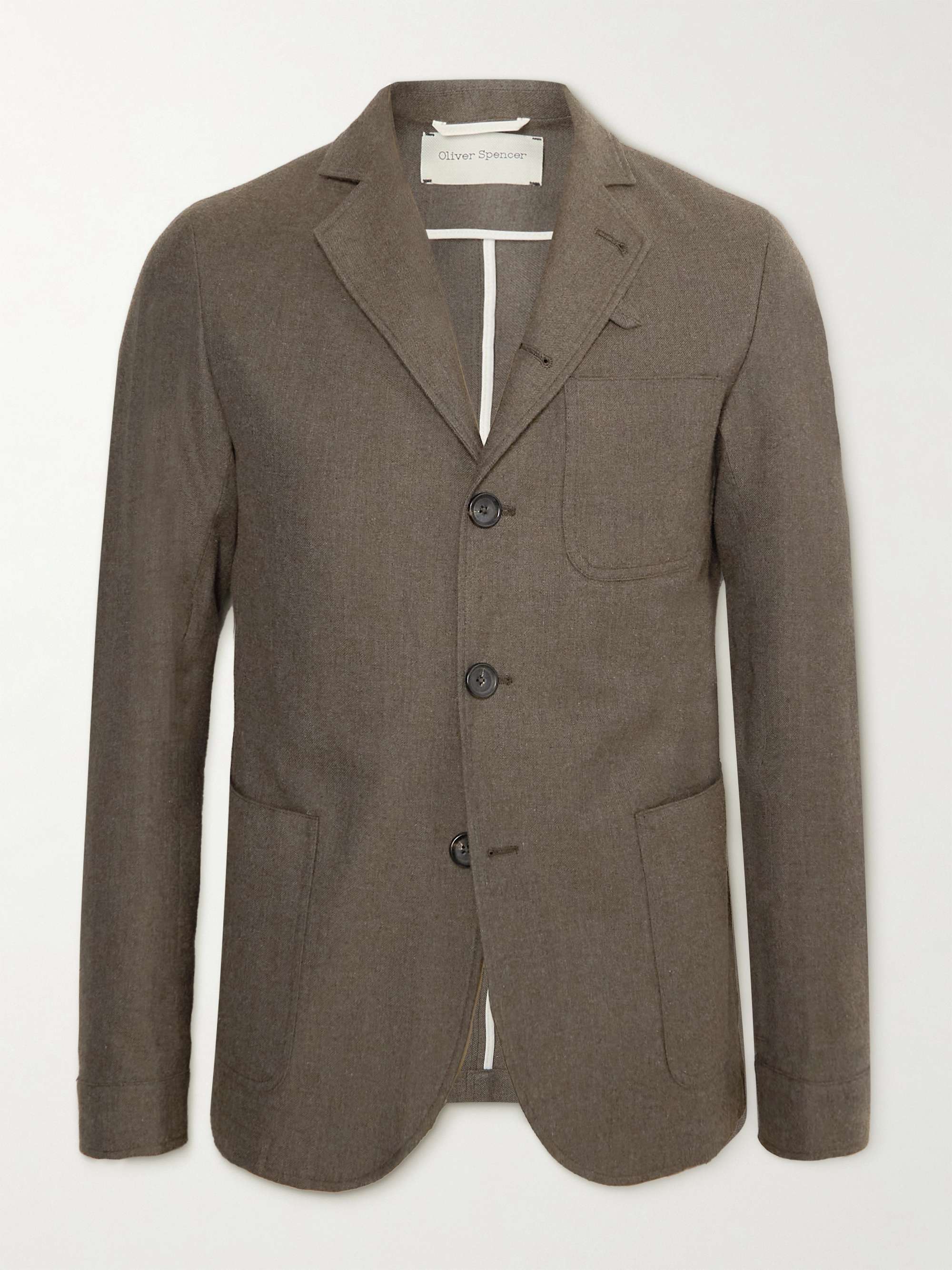 OLIVER SPENCER Solms Unstructured Wool and Cotton-Blend Flannel Blazer ...