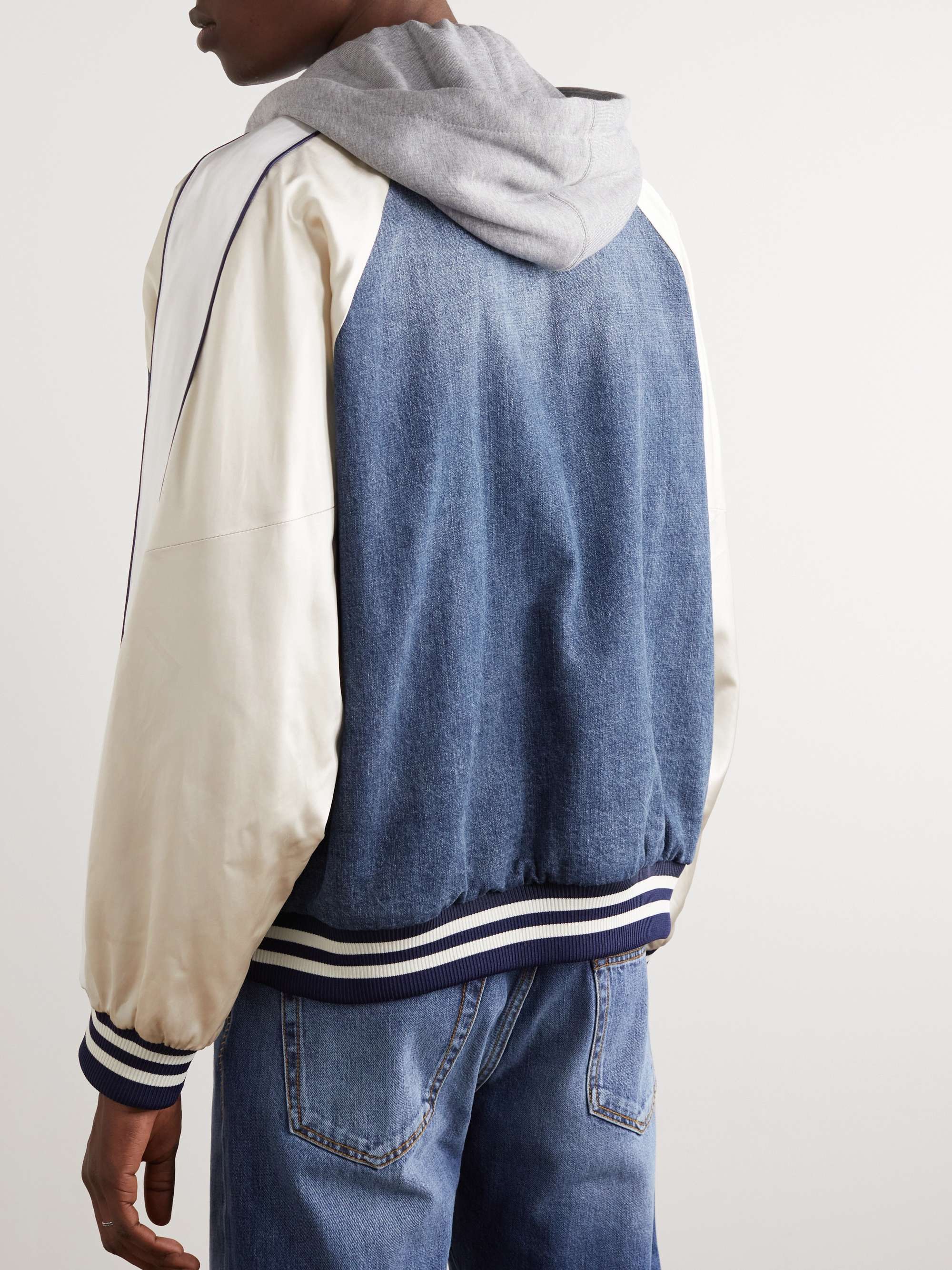 VALENTINO GARAVANI Cotton-Jersey, Satin and Denim Hooded Bomber Jacket
