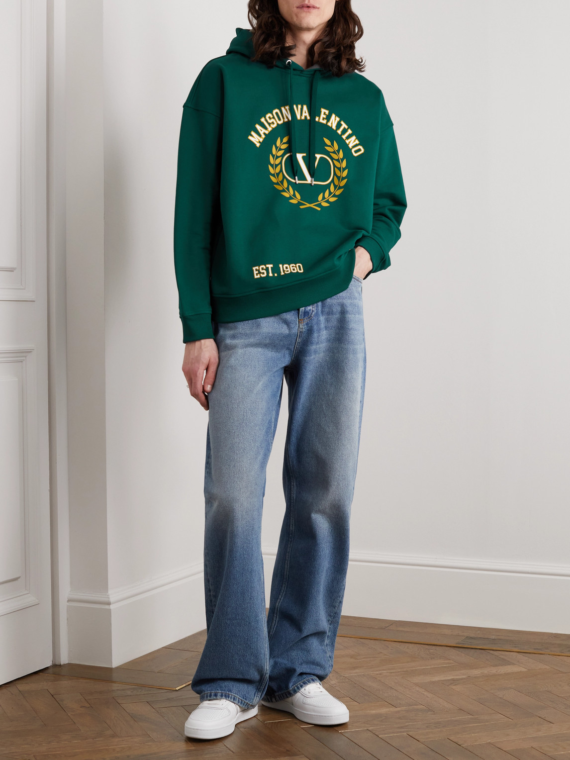 VALENTINO LOGO-PRINT COTTON-JERSEY HOODIE