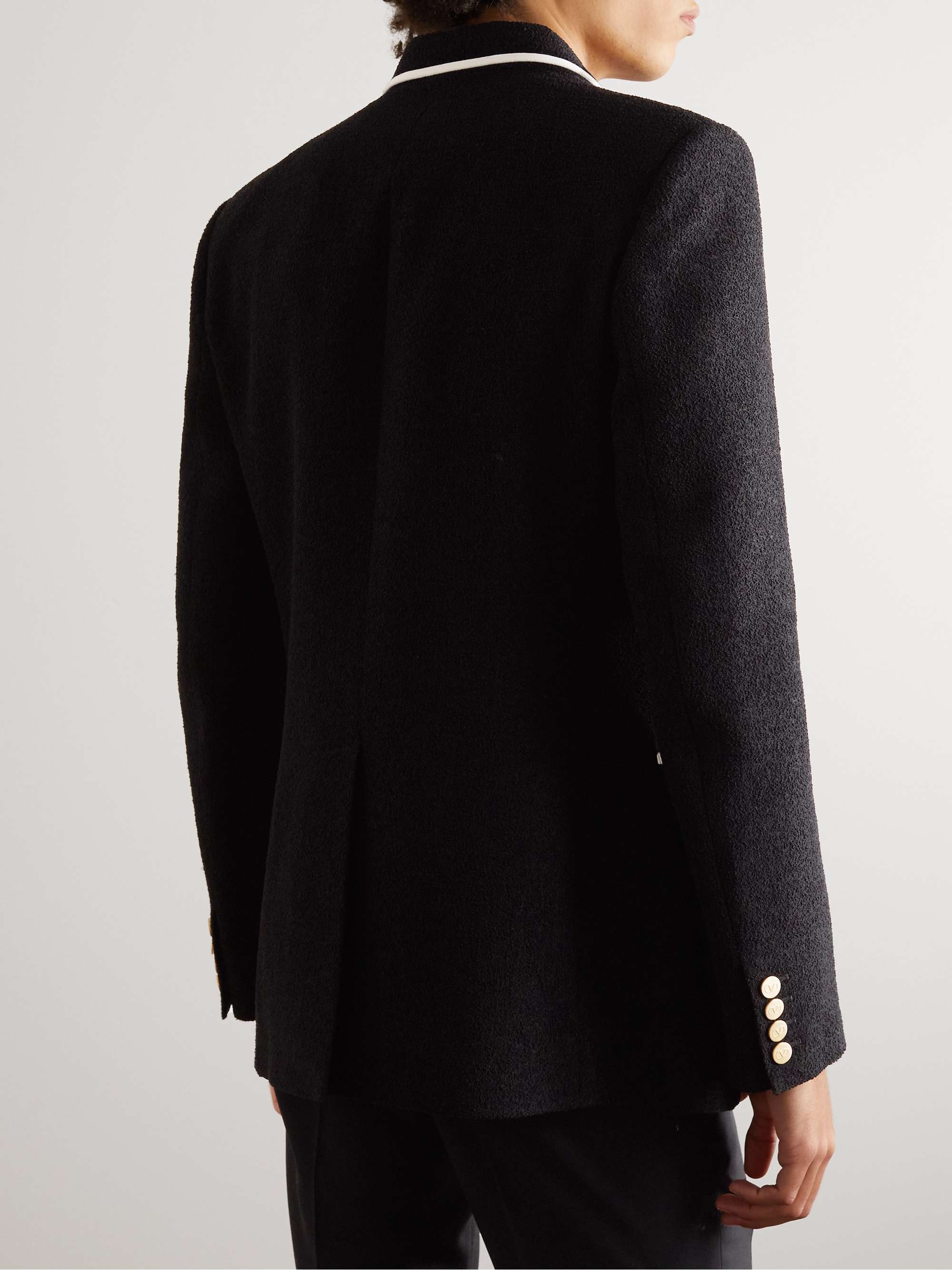 VALENTINO GARAVANI Logo-Embroidered Double-Breasted Wool-Blend Bouclé Blazer