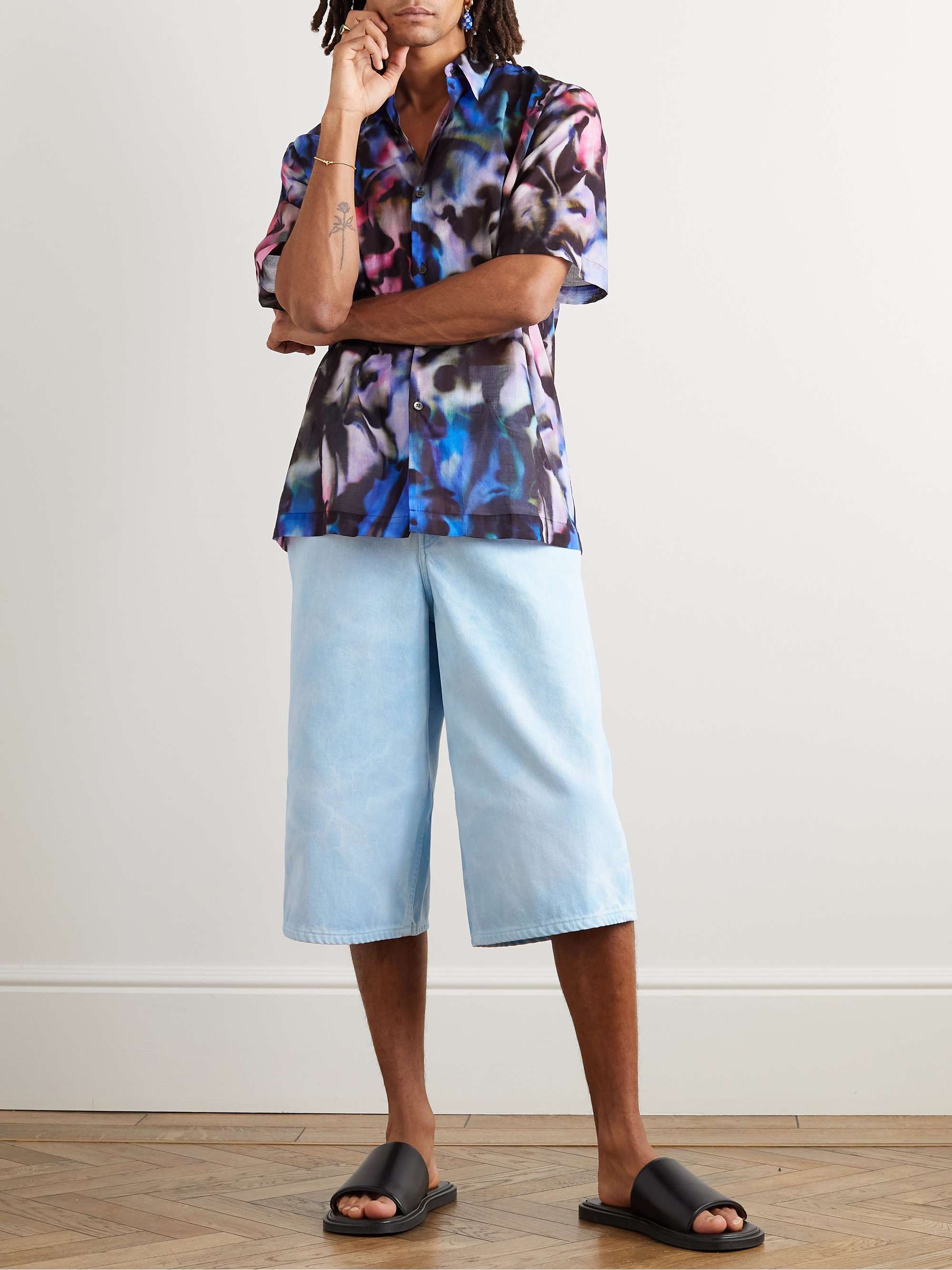 DRIES VAN NOTEN Wide-Leg Cotton-Twill Shorts