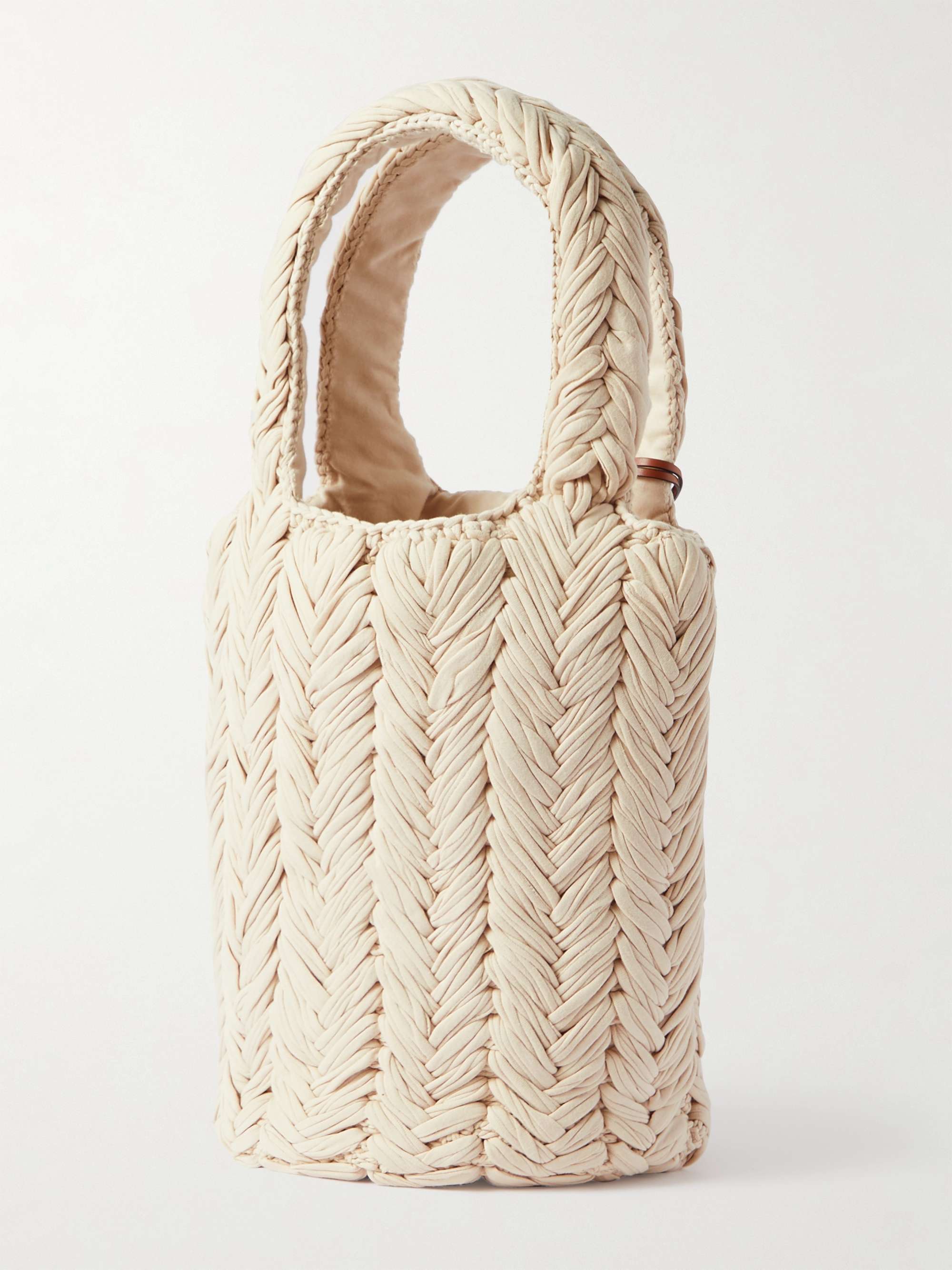 JW ANDERSON Leather-Trimmed Crochet-Knit Organic Cotton Tote Bag